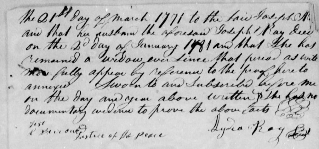 Application for a Widow's Pension from Lydia Ray, 10 February 1837, page 3