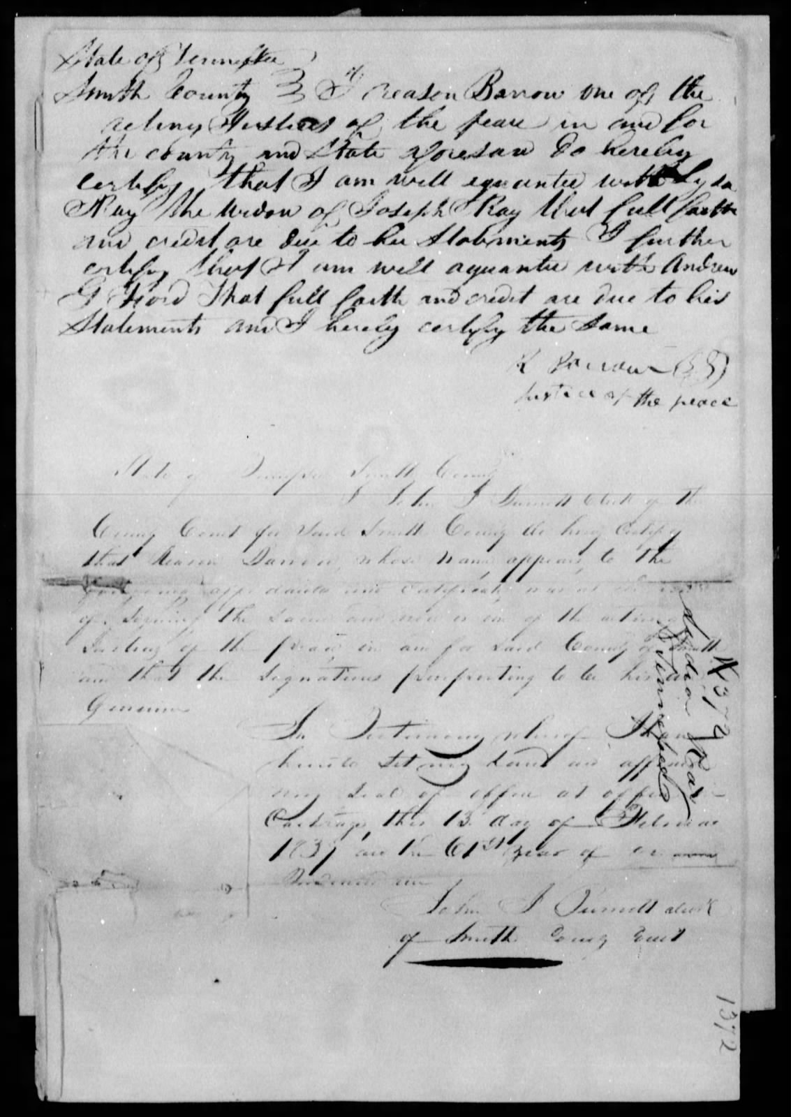 Application for a Widow's Pension from Lydia Ray, 10 February 1837, page 4
