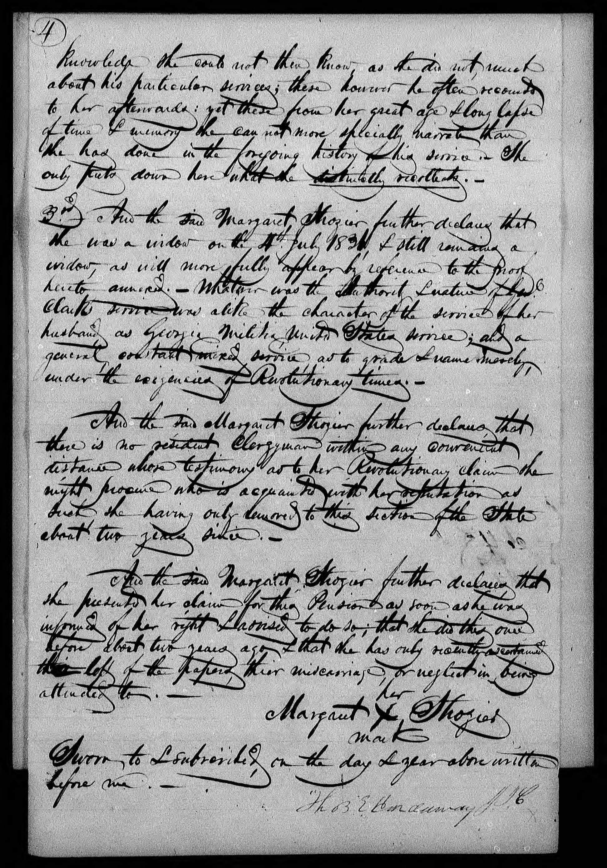 Application for a Widow's Pension from Margaret Strozier, 1 February 1842, page 4