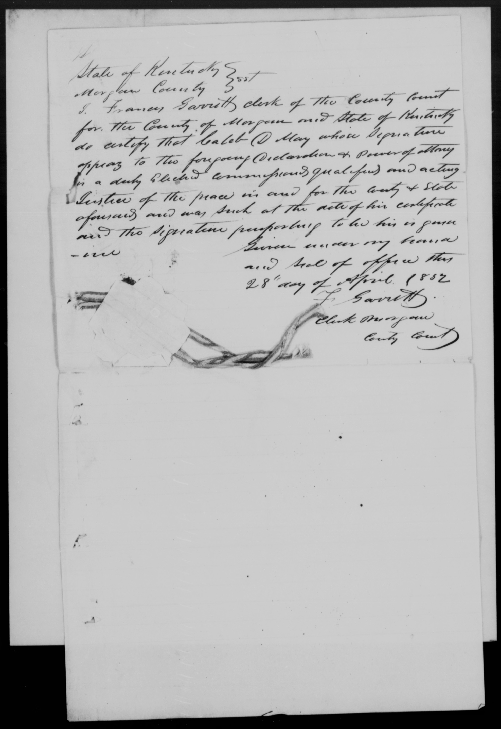 Appointment of William Ramsey as Thomas Yarborough's Power of Attorney, 27 April 1852