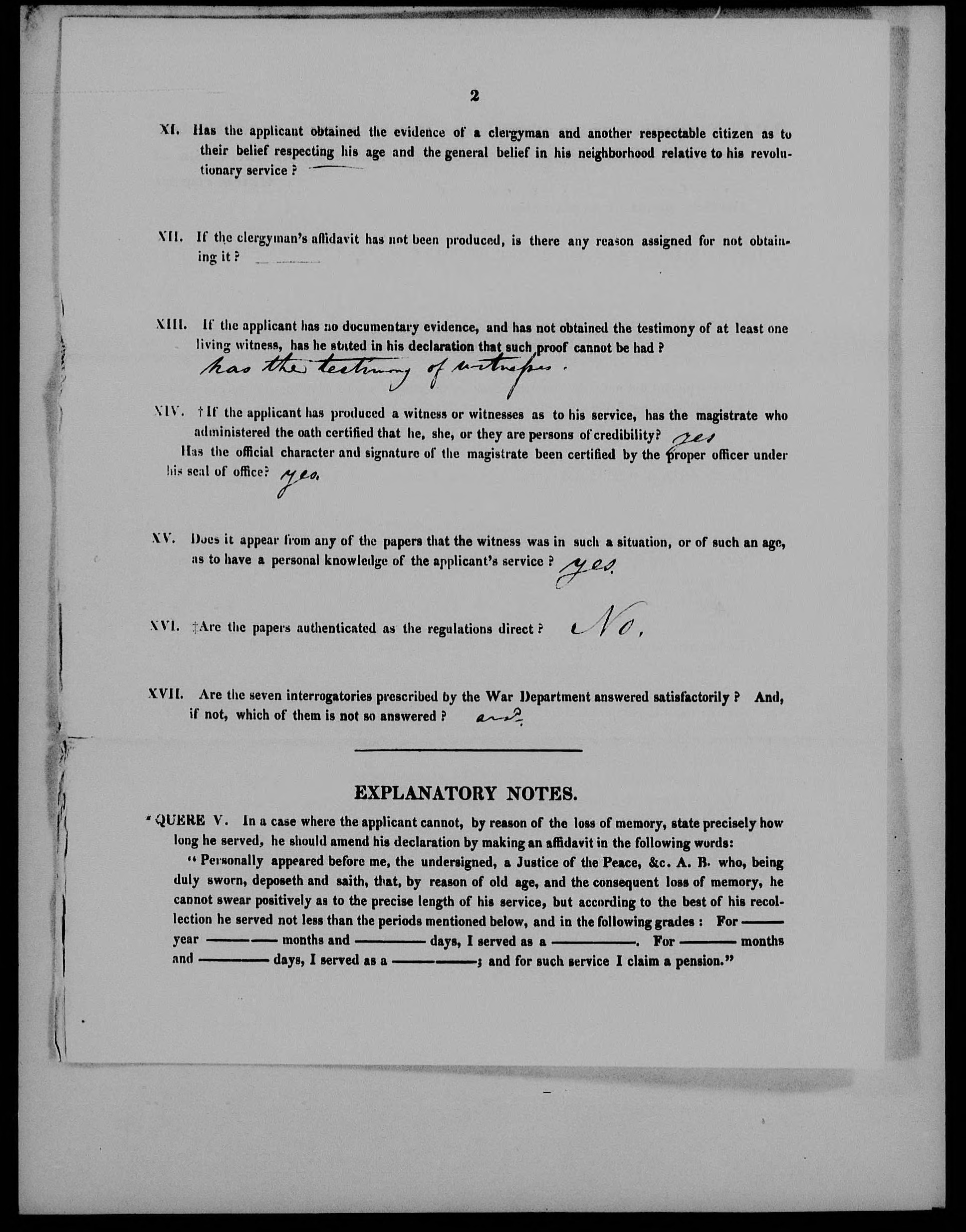 Objections to the Pension Claim of William Taburn, circa 7 February 1834, page 2