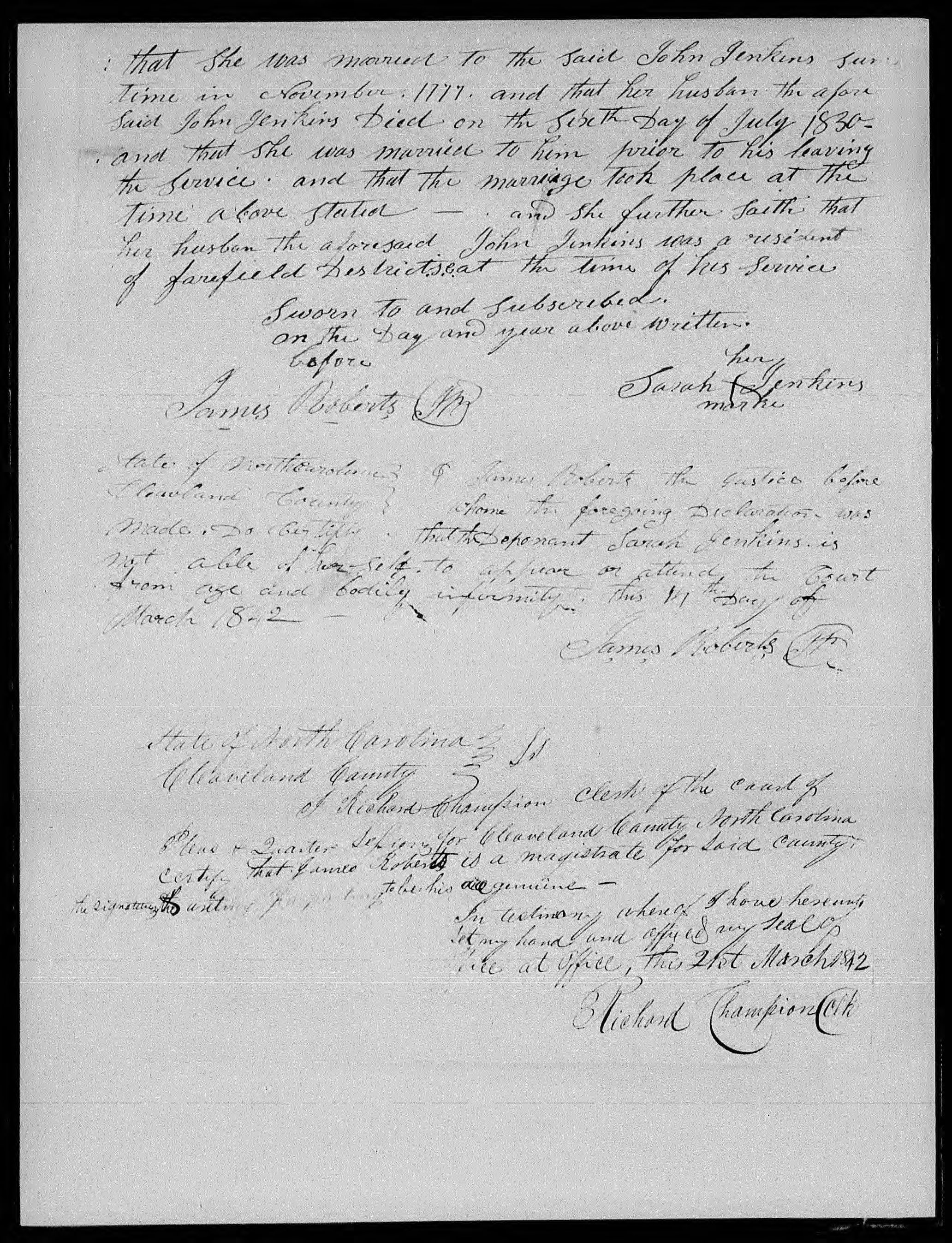 Application for a Widow's Pension from Sarah Jenkins, 14 March 1842, page 2
