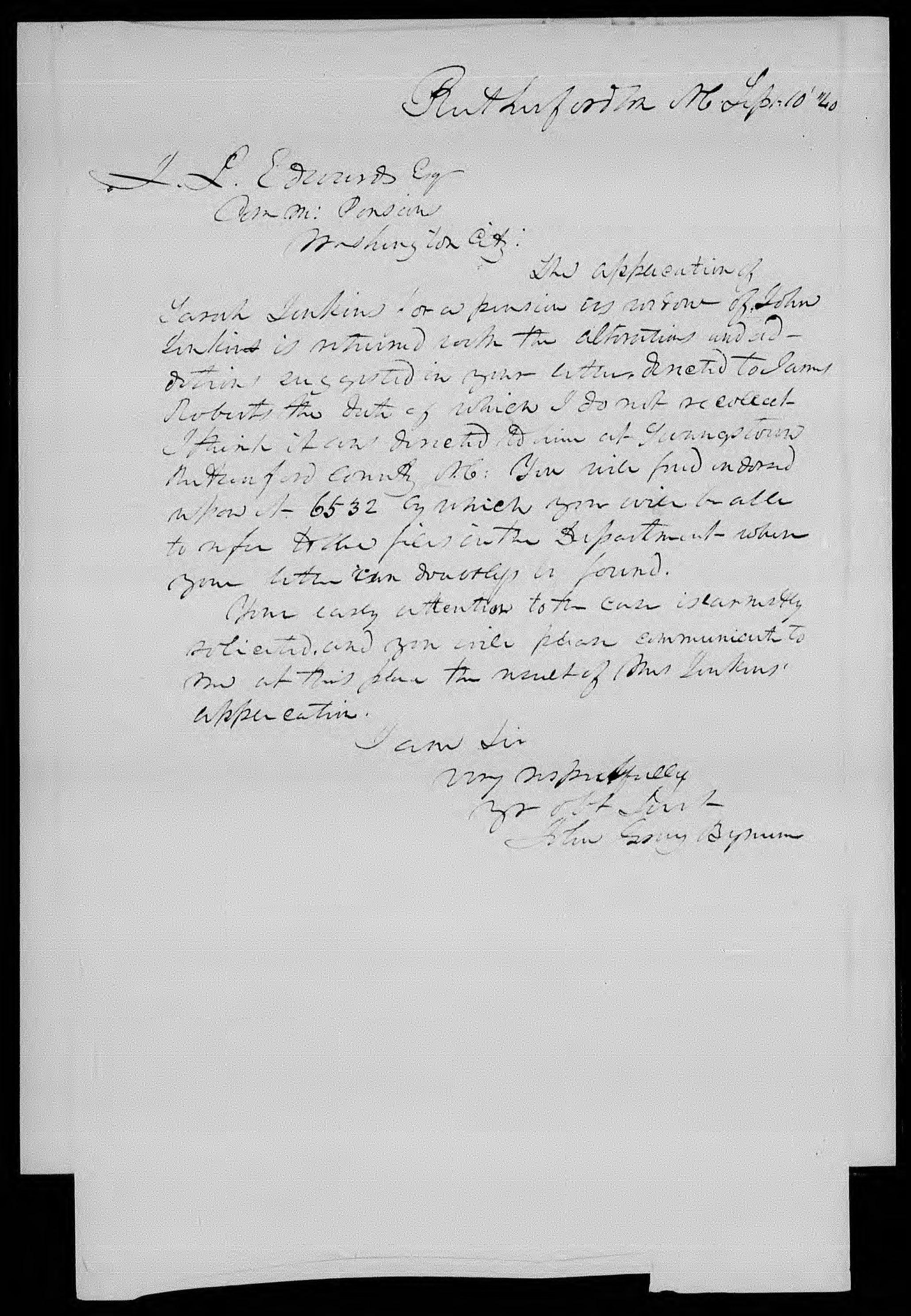 Letter from John Gray Bynum to James L. Edwards, 10 September 1840, page 1