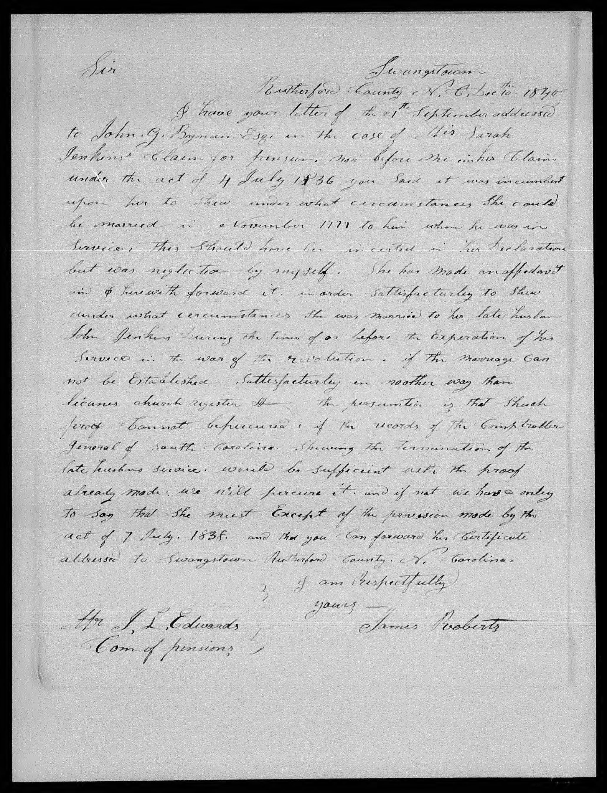 Letter from James Roberts to James L. Edwards, 10 December 1840, page 1