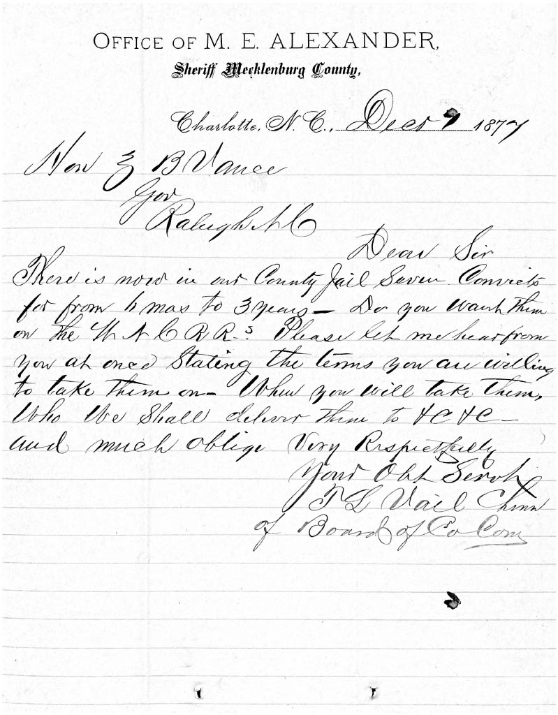 Letter from T. L. Vail to ZBV December 7 1877