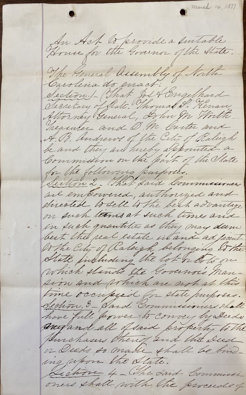 Page 1 of An Act to Provide Suitable Housing for the Governor