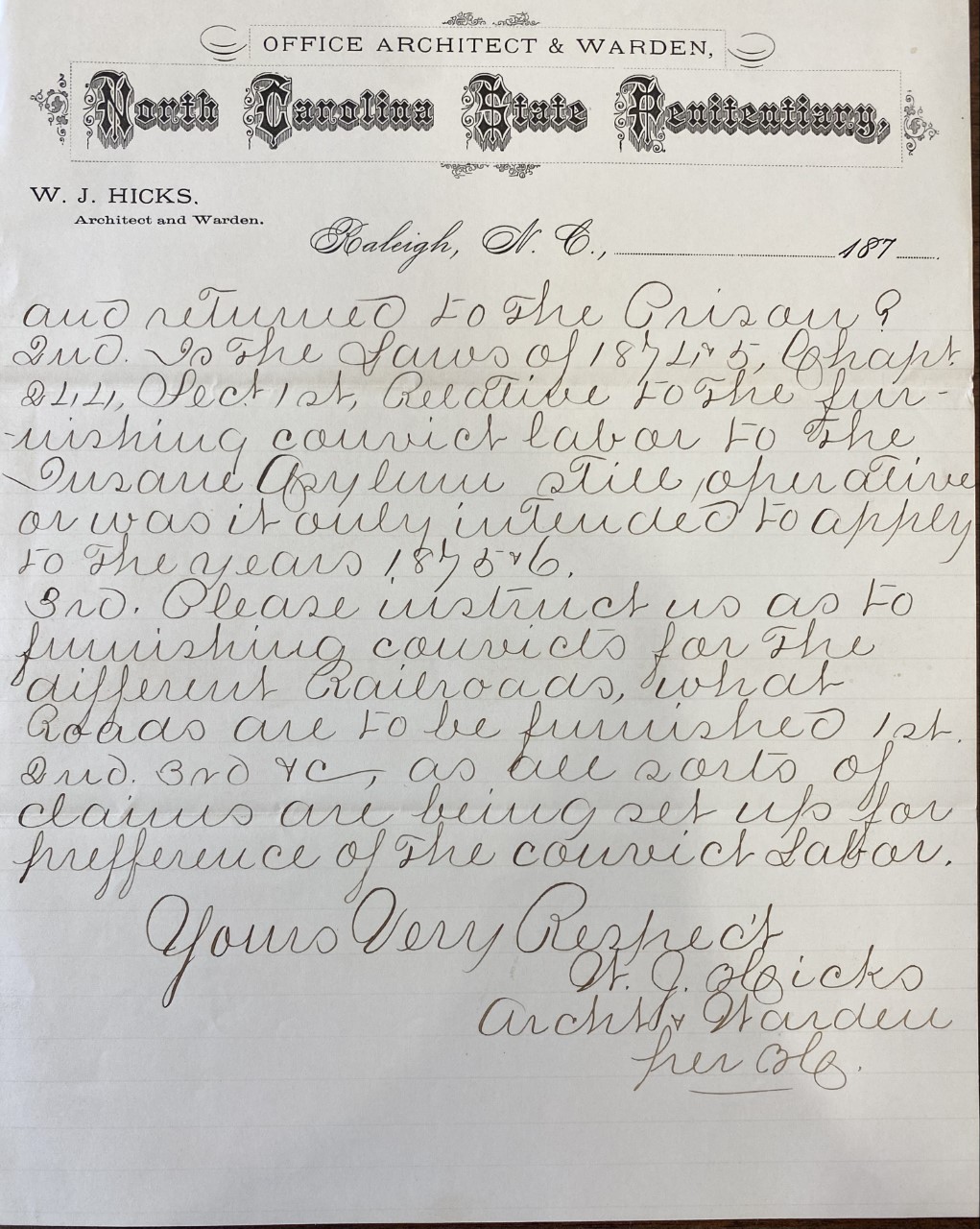 Page two of Letter from W. J. Hicks to ZBV, March 19, 1877