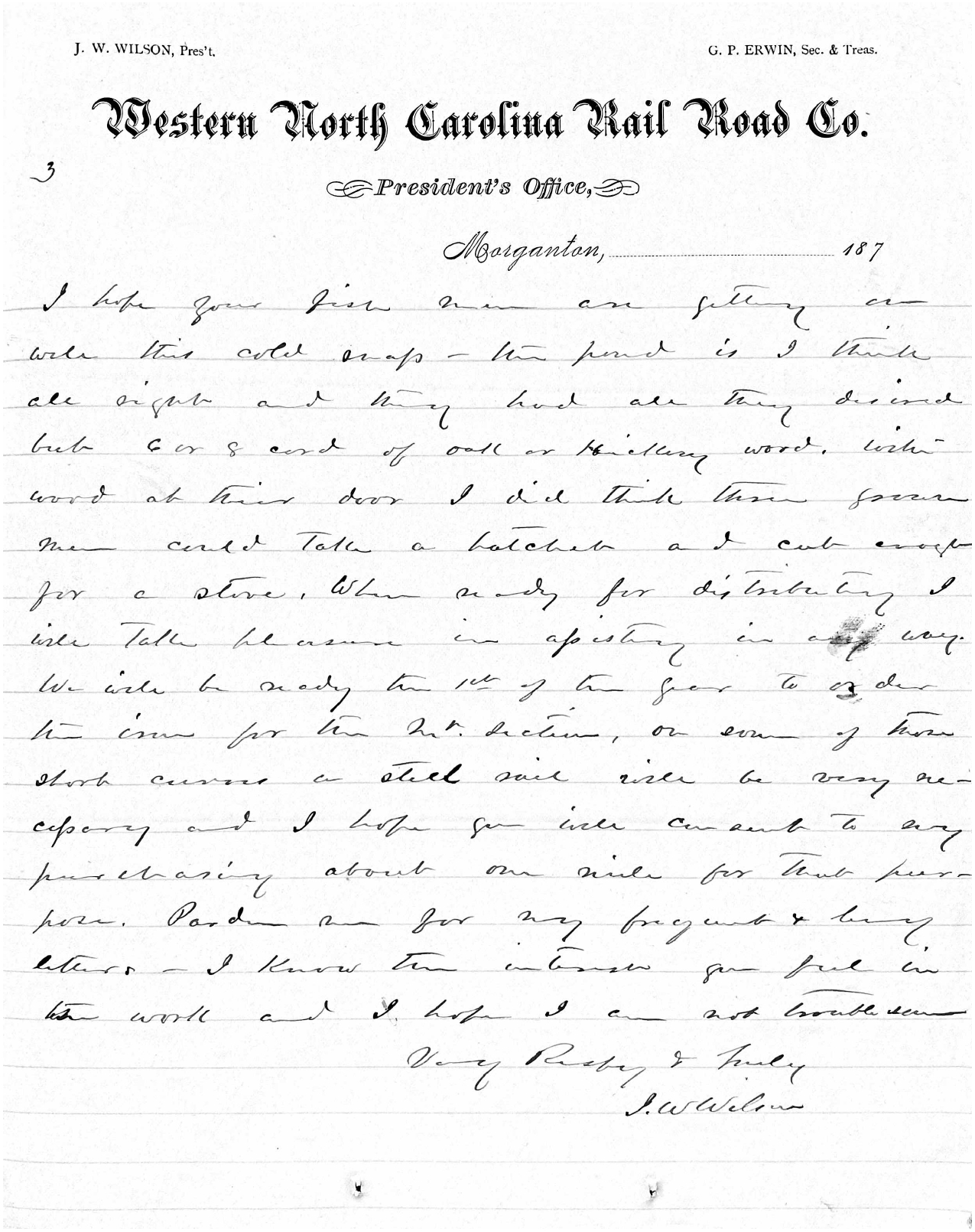 Letter from James W. Wilson to Zebulon B. Vance, 1 December 1877