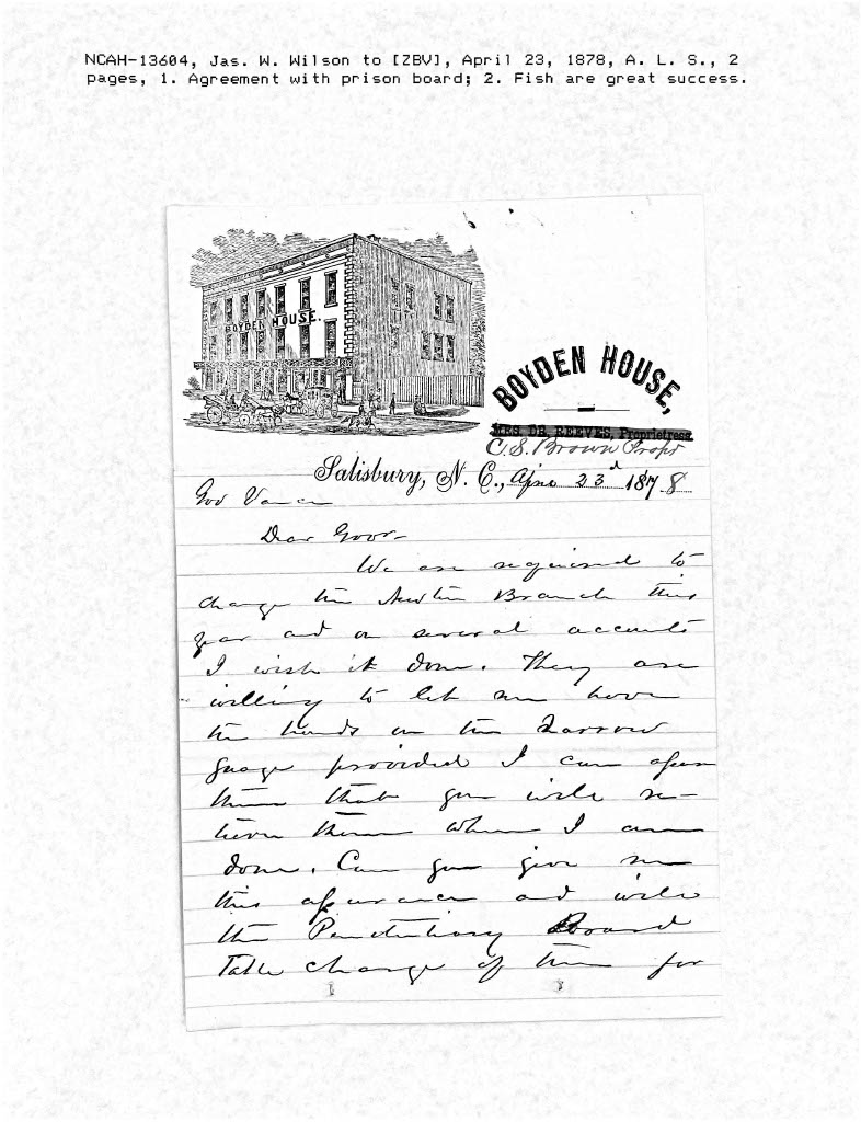 J. W. Wilson to ZBV, 23 April 1878