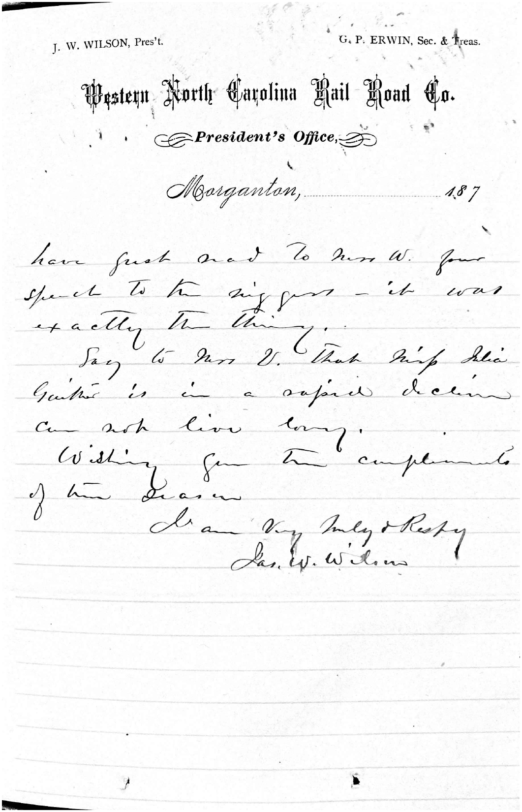 J. W. Wilson to ZBV, 4 Jan 1878