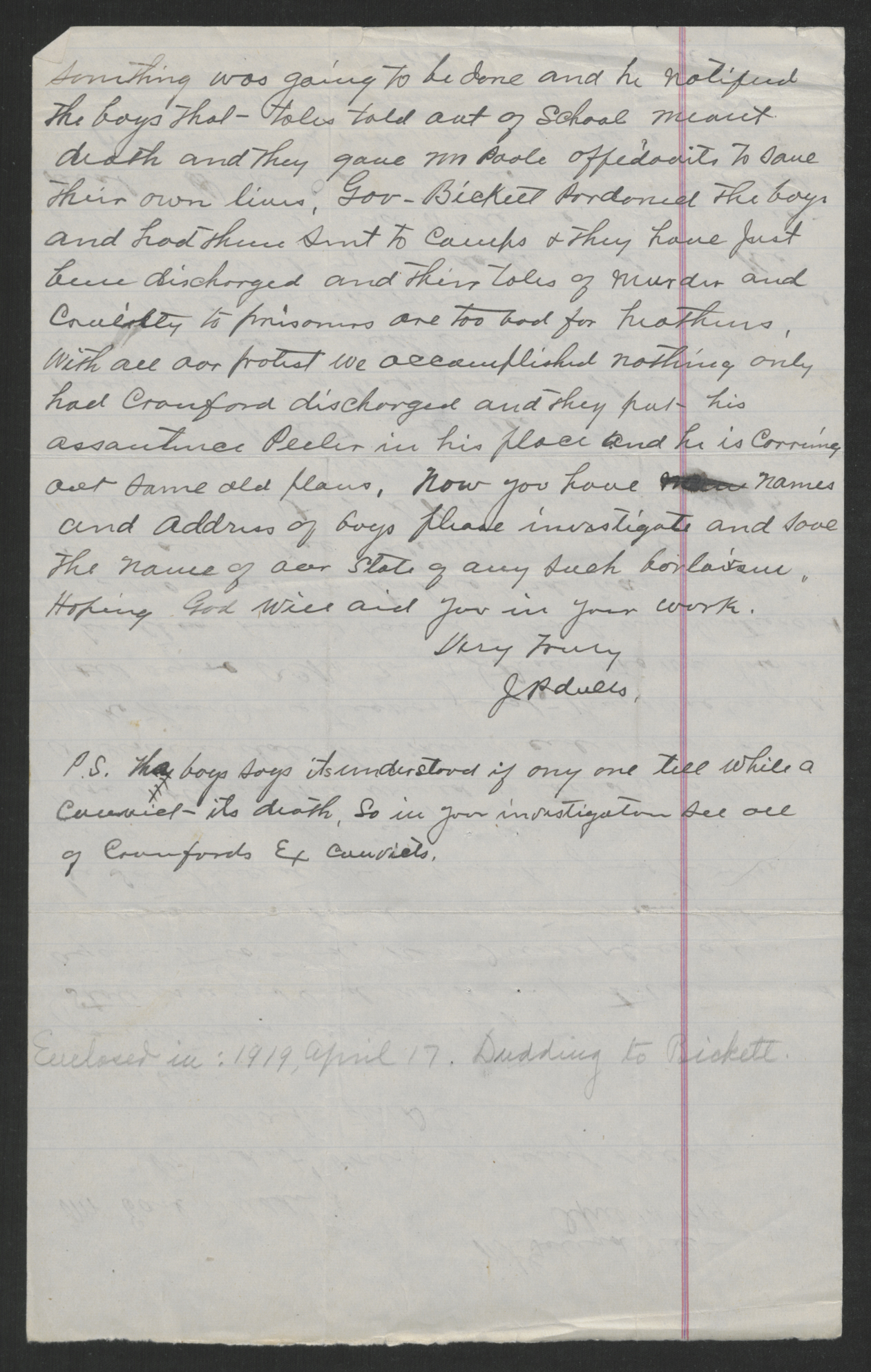 Letter from Dulls to Dudding, April 14, 1919, page 2