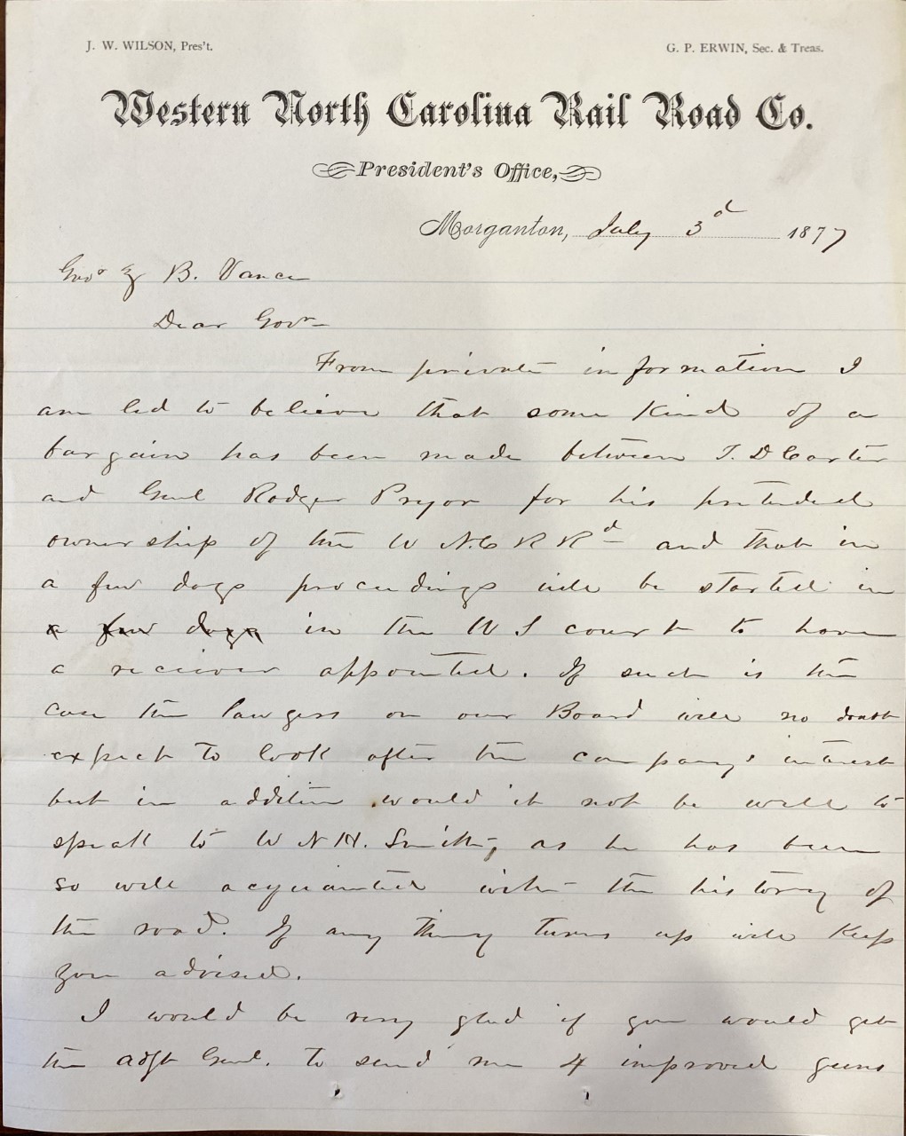 JWW to ZBV 6-3-1877