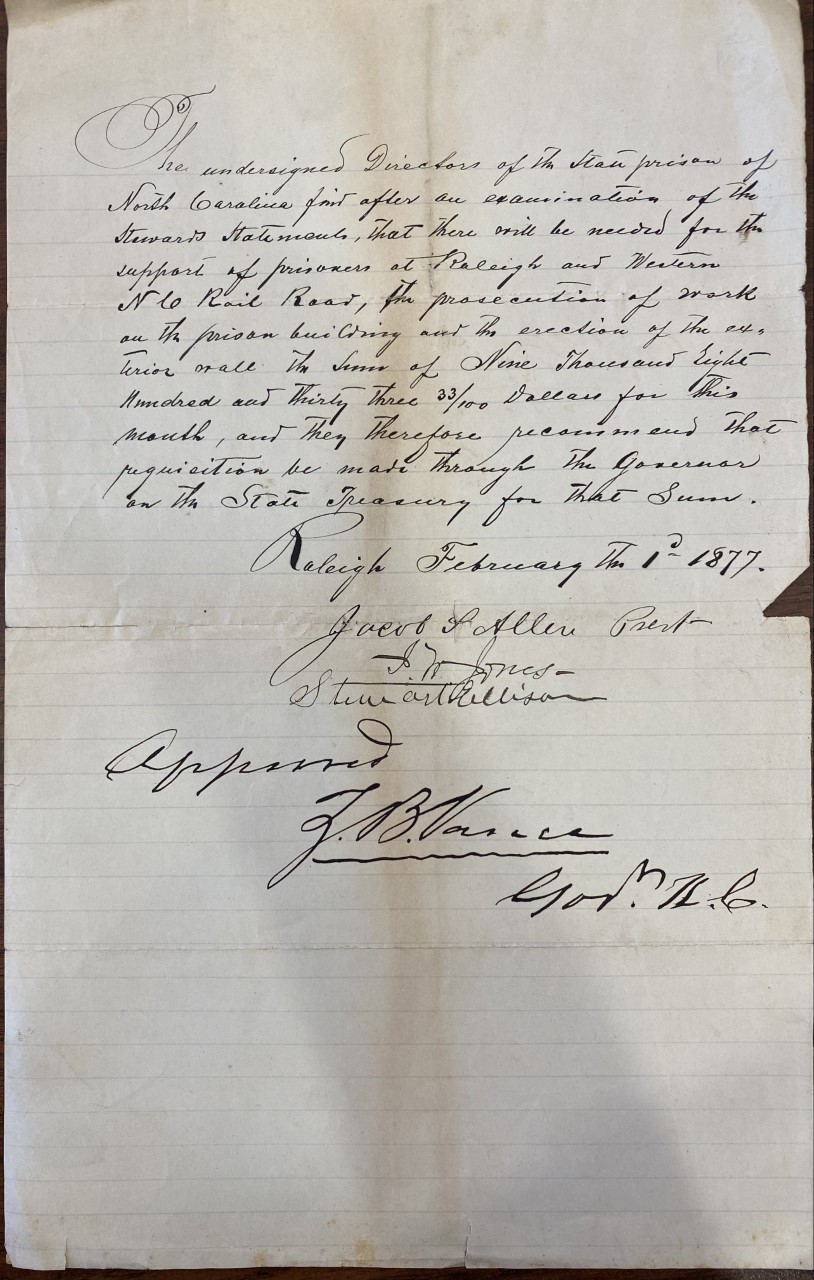 Letter from Jacob Allen to Zebulon B. Vance, 1 February 1877