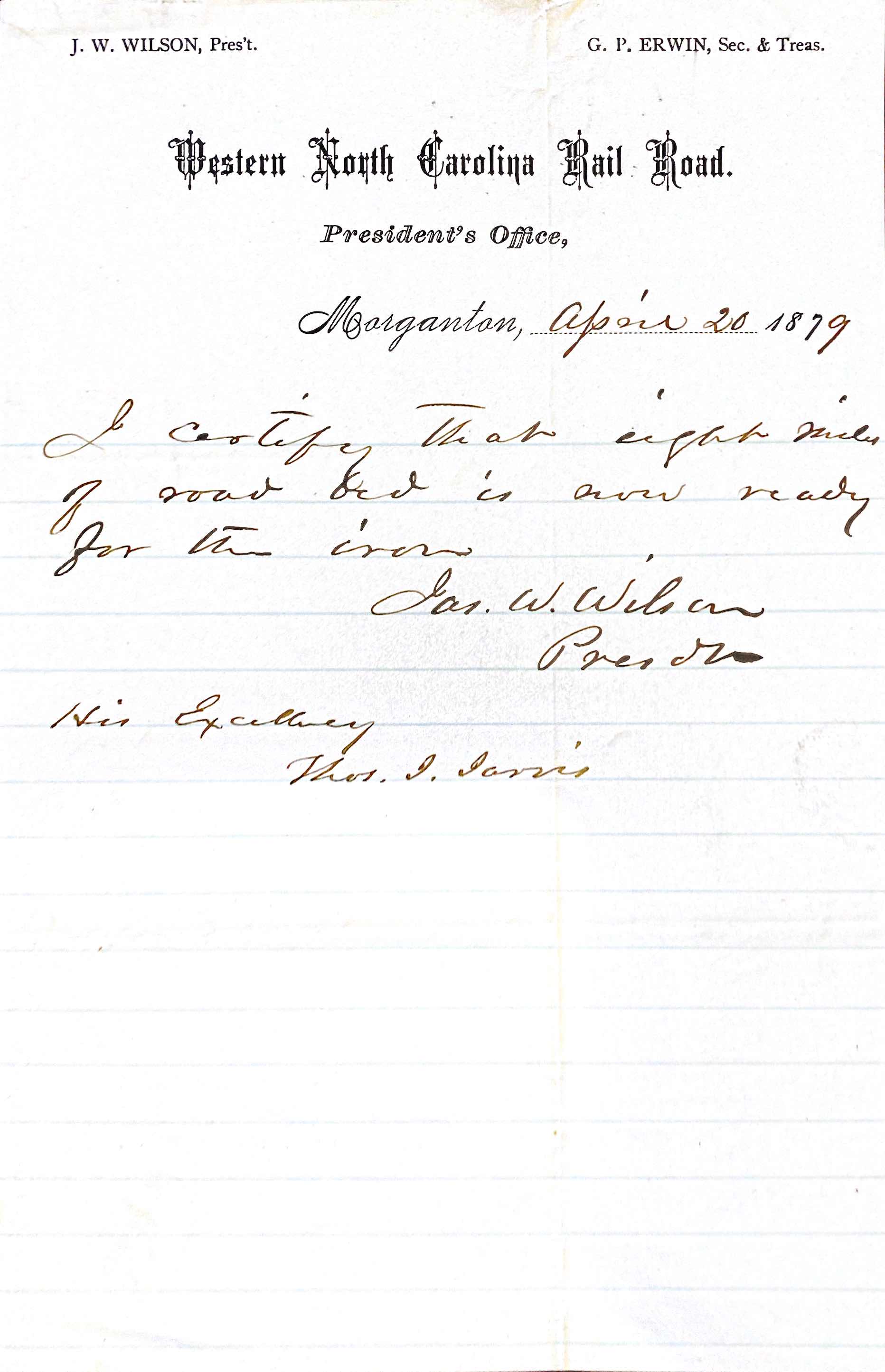 JWW To TJJ 20 April 1879