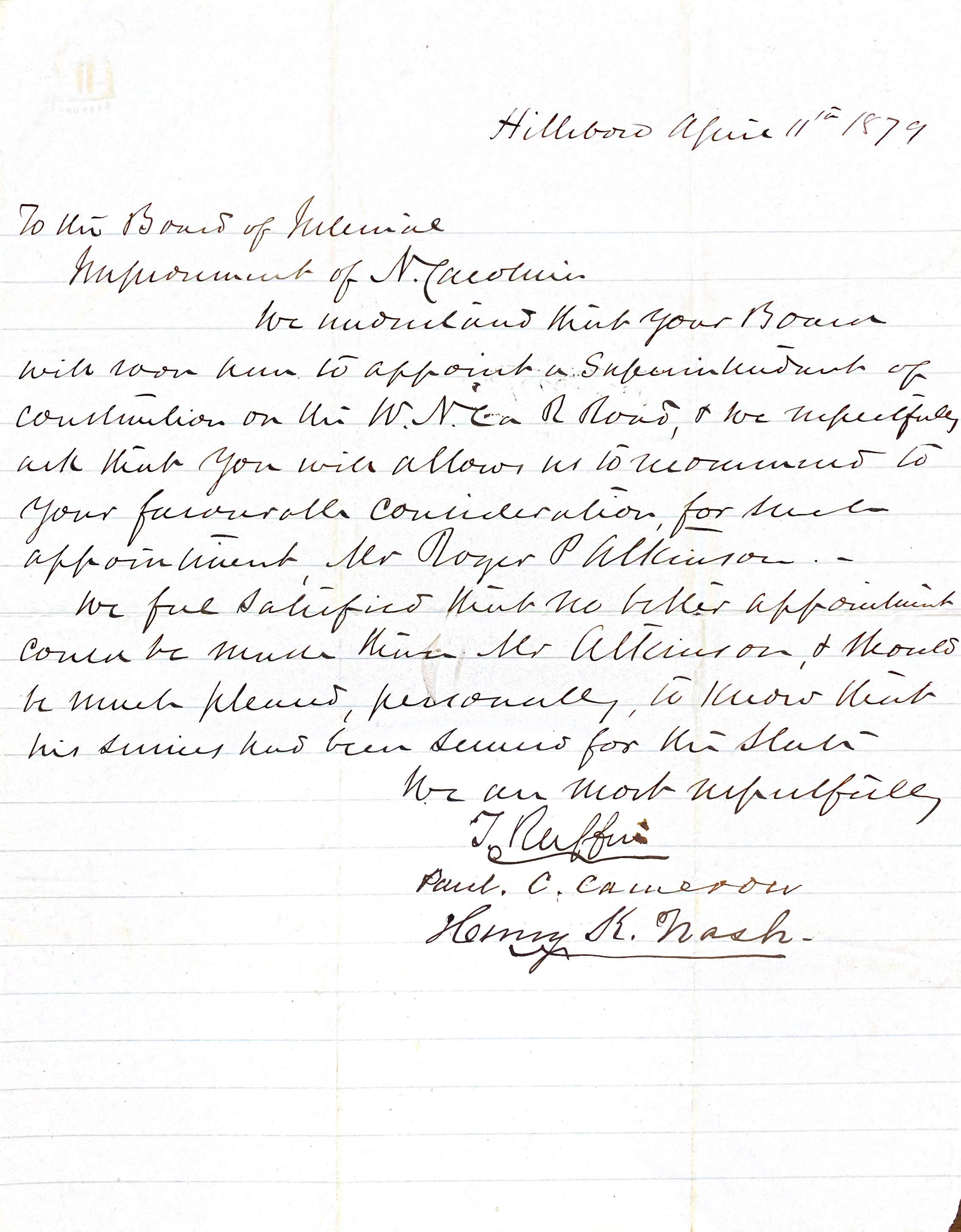 Ruffin To TJJ 11 April 1879