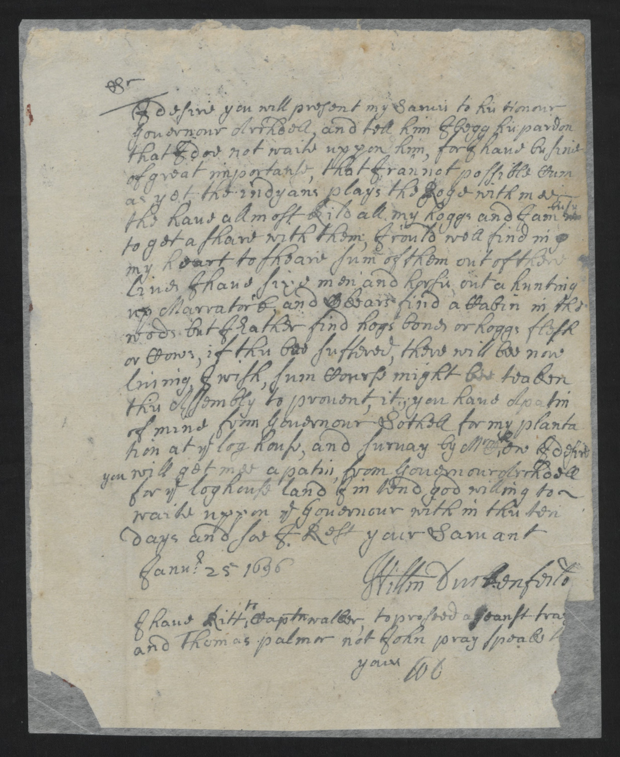 Letter from William Duckenfield to Unknown, 25 January 1696, page 1