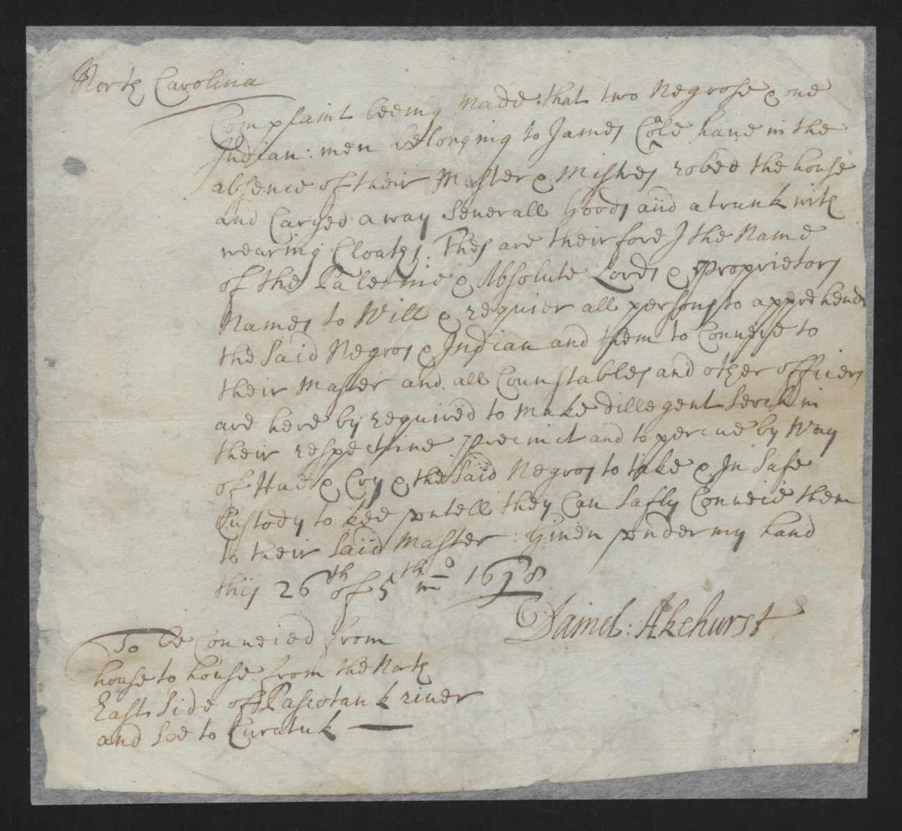 Wanted Ad from Daniel Akehurst, circa 1706