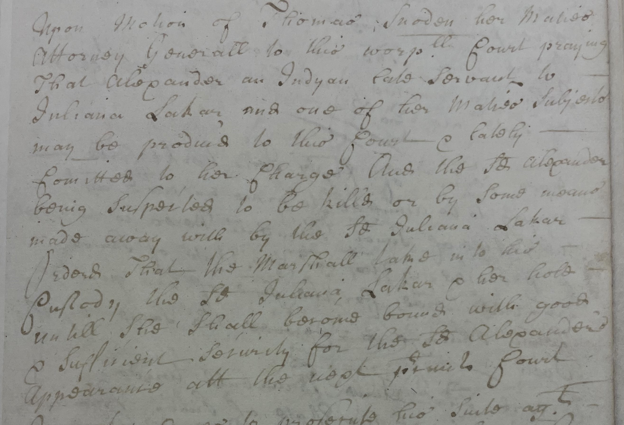 Warrant from Thomas Snoden for Juliana Laker, 10 July 1705