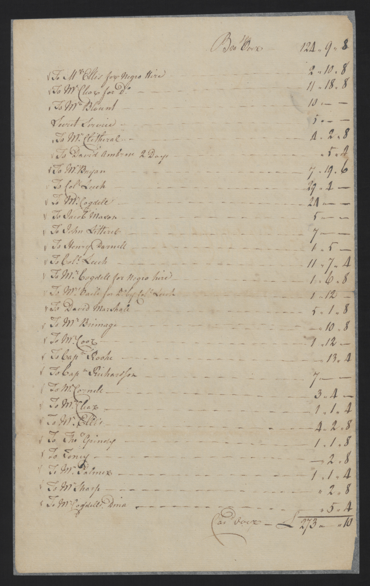 Payments from Joseph Leech in Preparation for the March of the Militia Against the Regulators, 19 February 1771, page 2