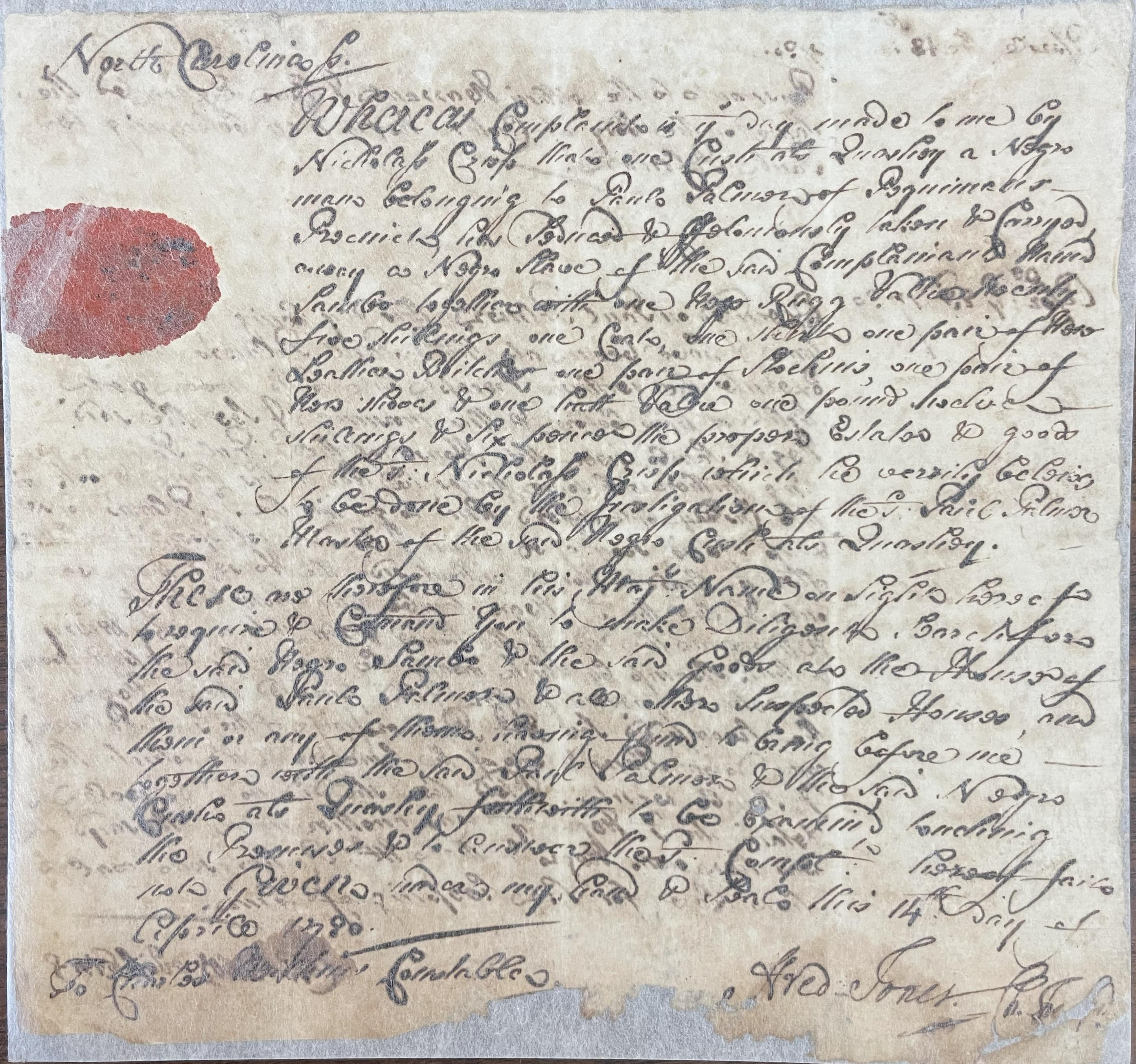 Warrant from Frederick Jones to Charles Wilkins for Cush, 14 April 1720, page 1