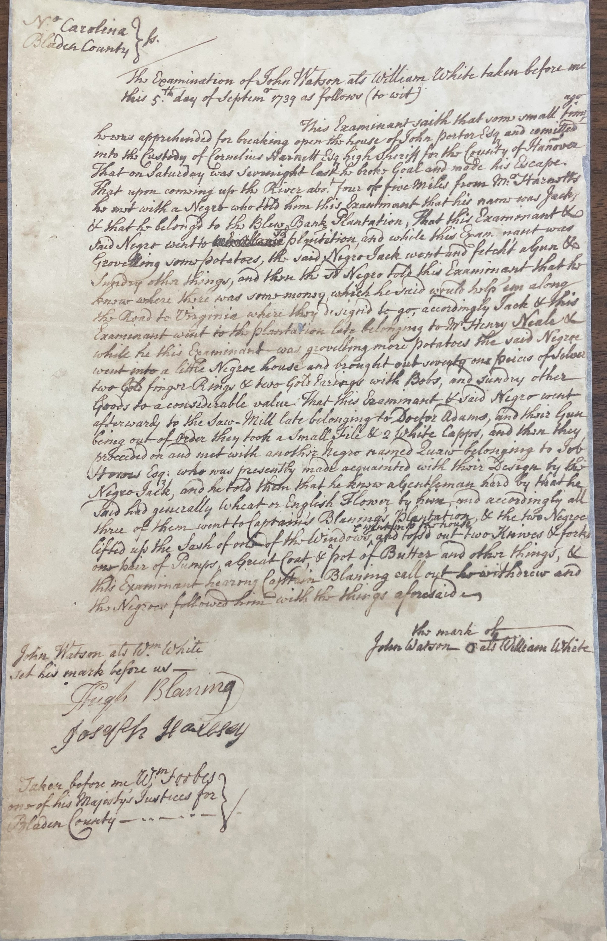 Examination of John Watson, 5 September 1739, page 1