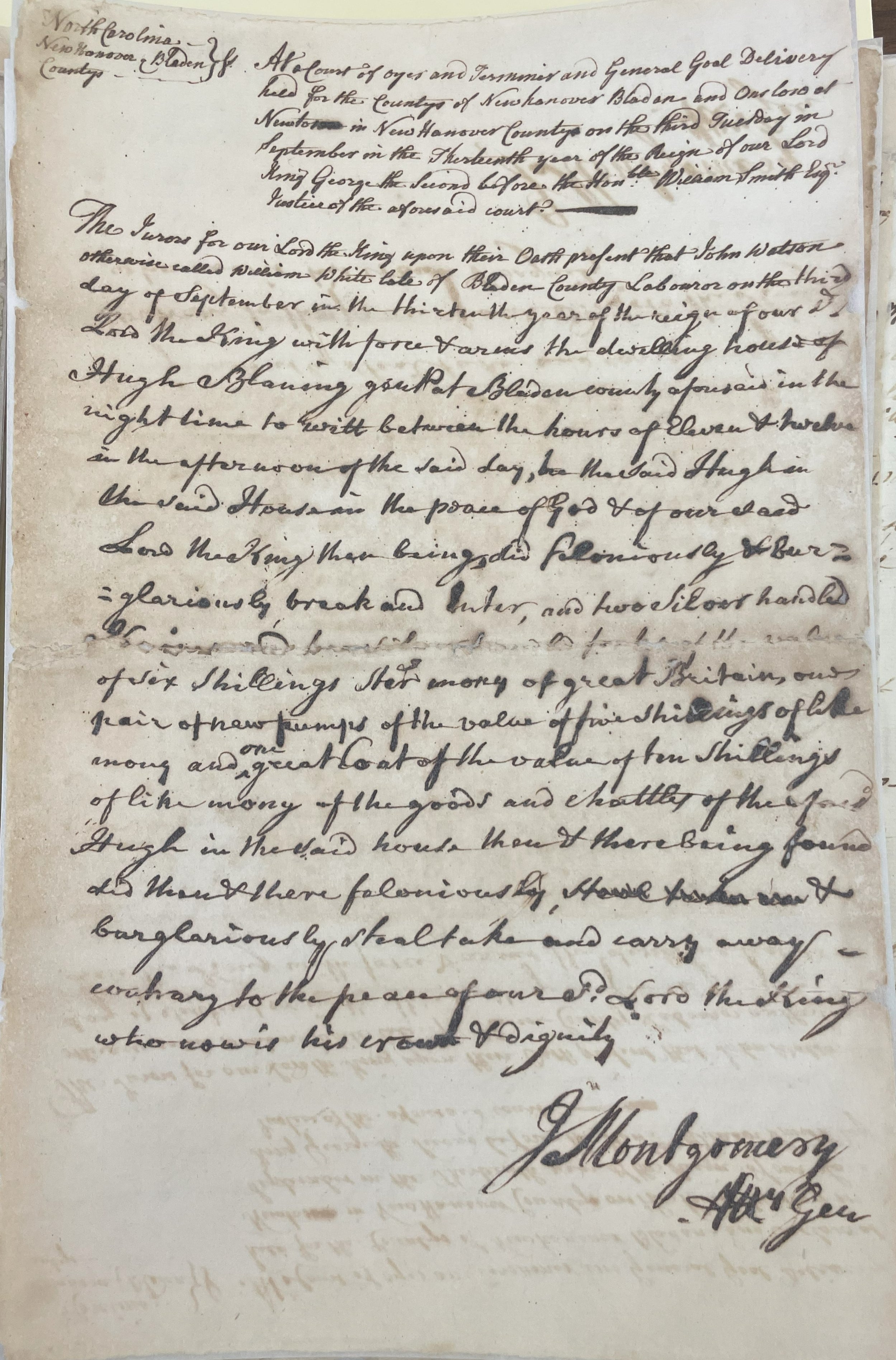 Indictment Against John Watson, 15 September 1739