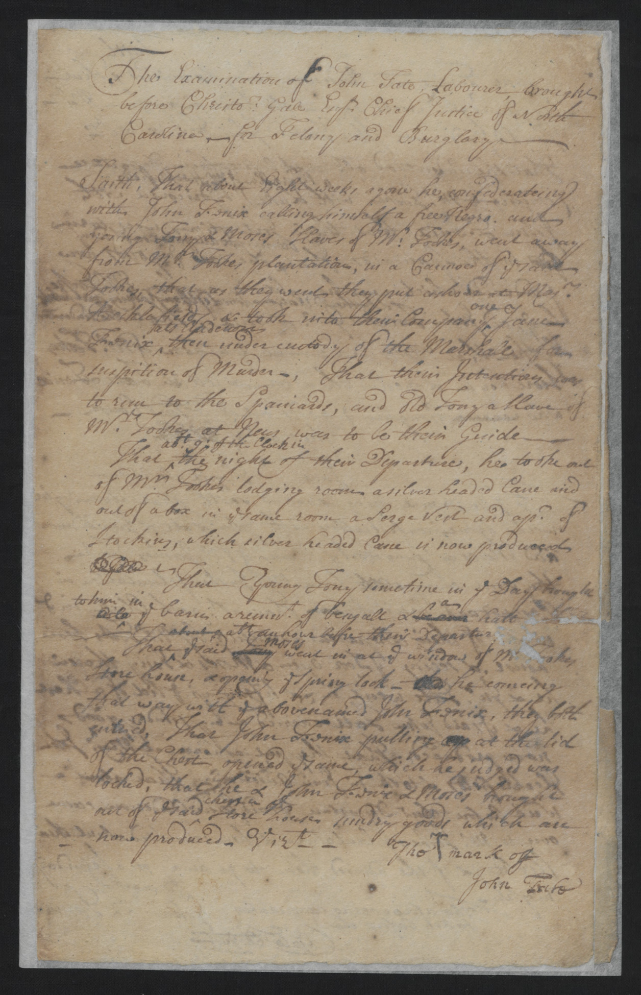 Examination of John Tate, 2 April 1715
