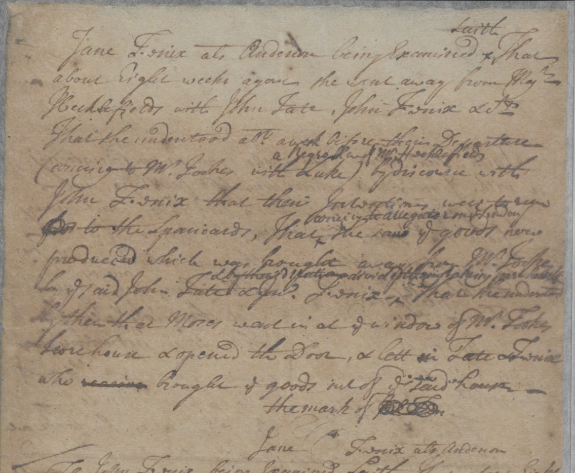 Examination of Jane Fenix, 2 April 1715