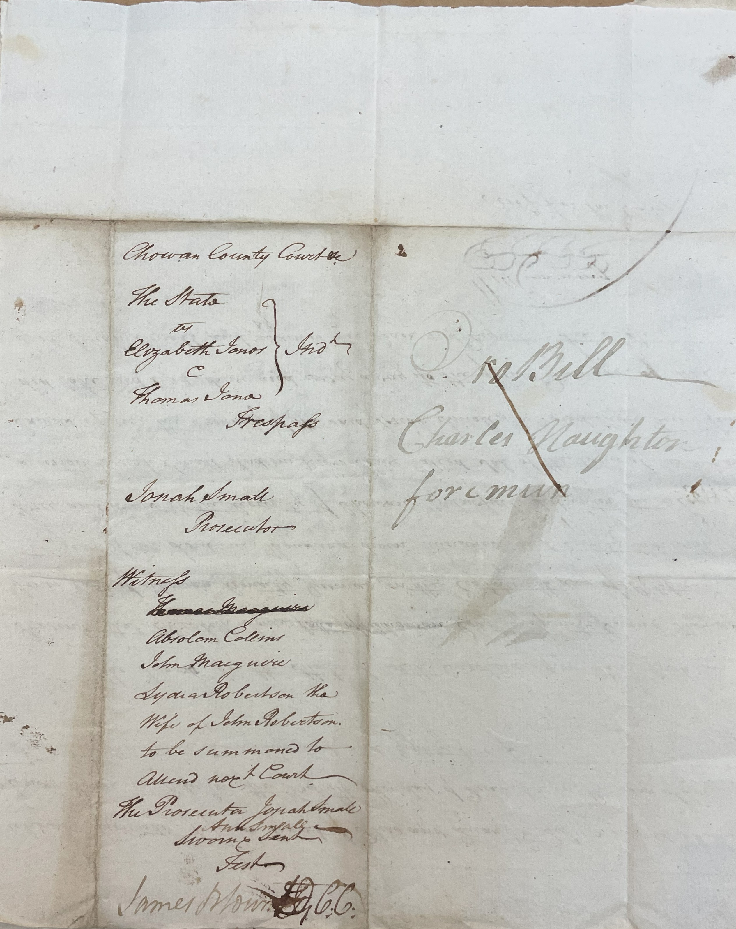 Jury Verdict in the Case of North Carolina vs. Elizabeth Jones and Thomas Jones, 23 December 1782, page 2