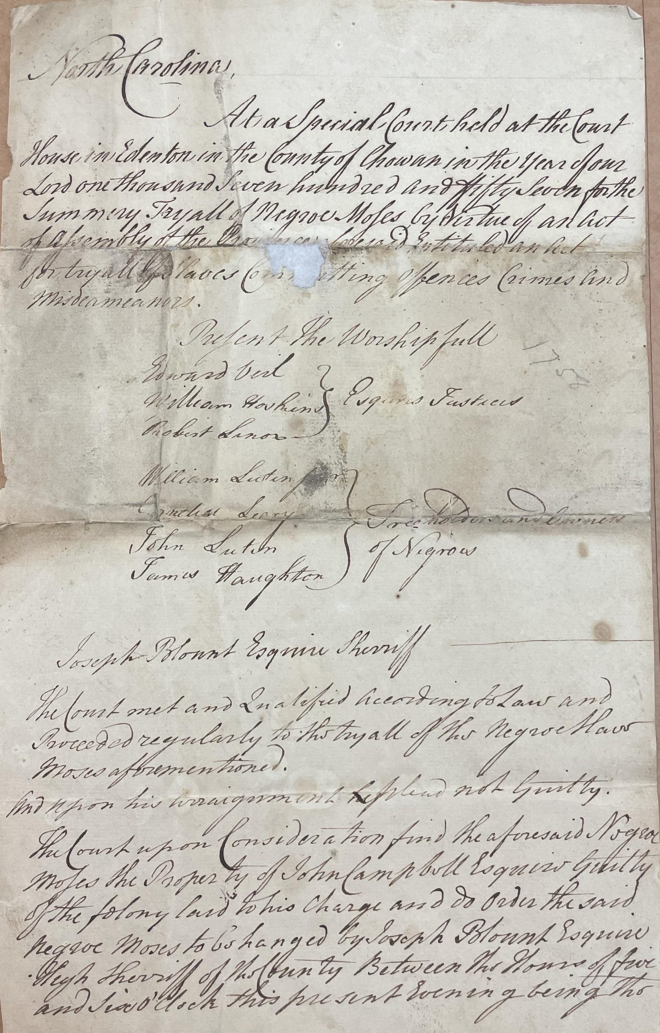 Trial of Moses, 1757, page 1