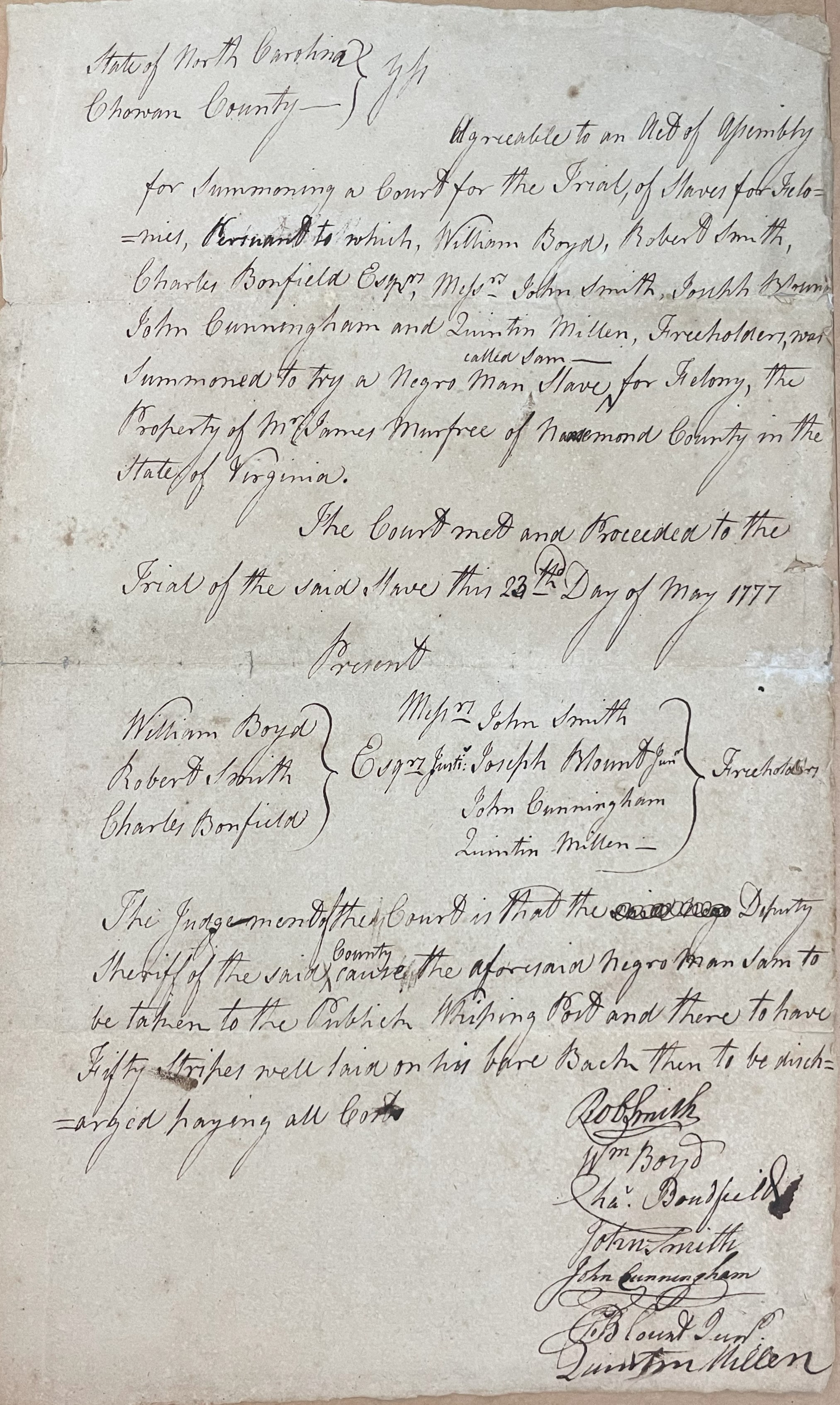 Trial of Sam, 23 May 1777, page 1