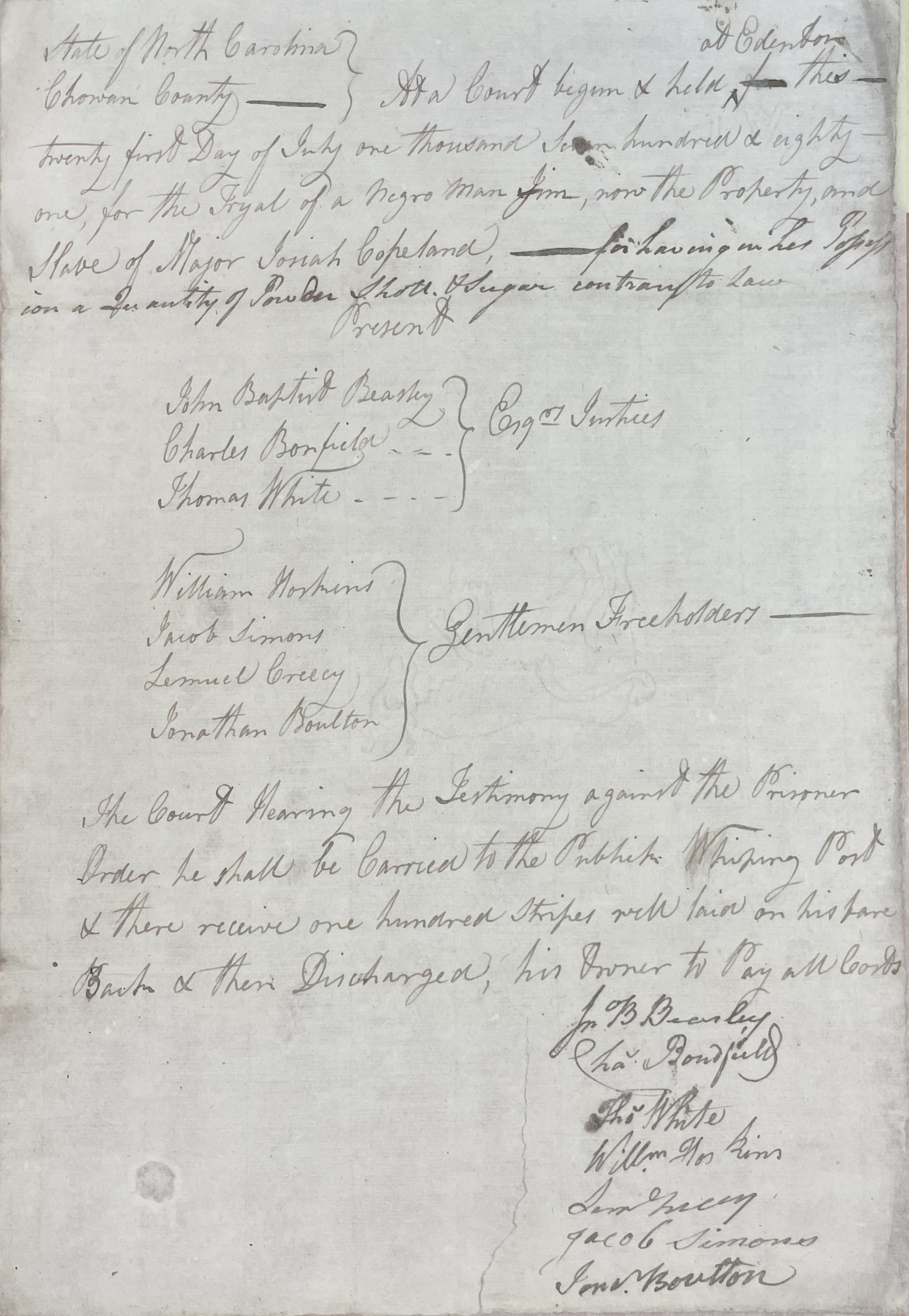 Trial of Jim, 21 July 1781
