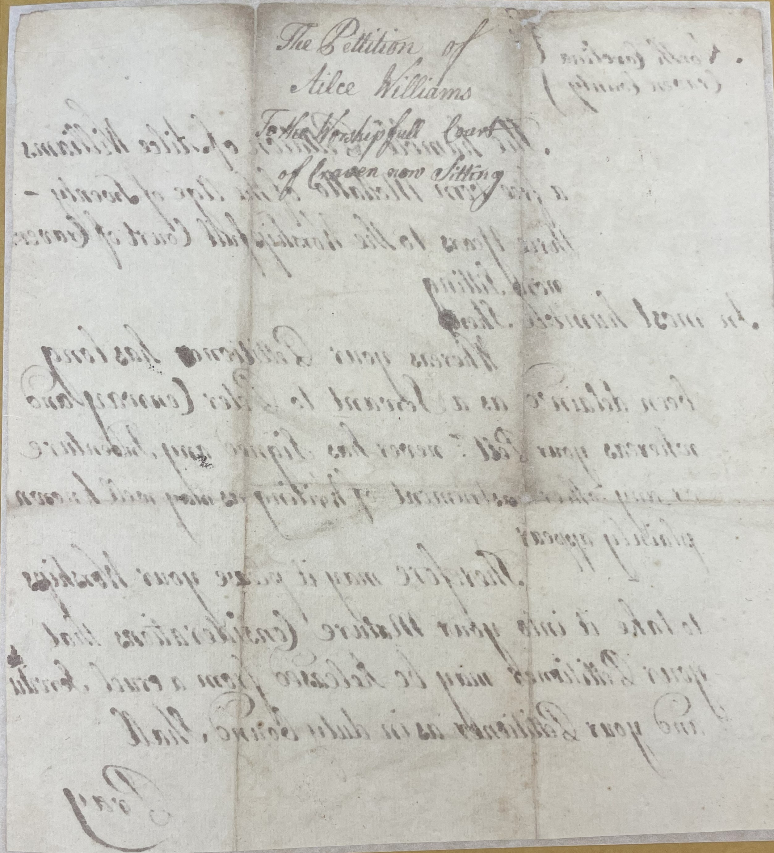 Petition from Alice Williams to the Craven County Court, circa 1775, page 2