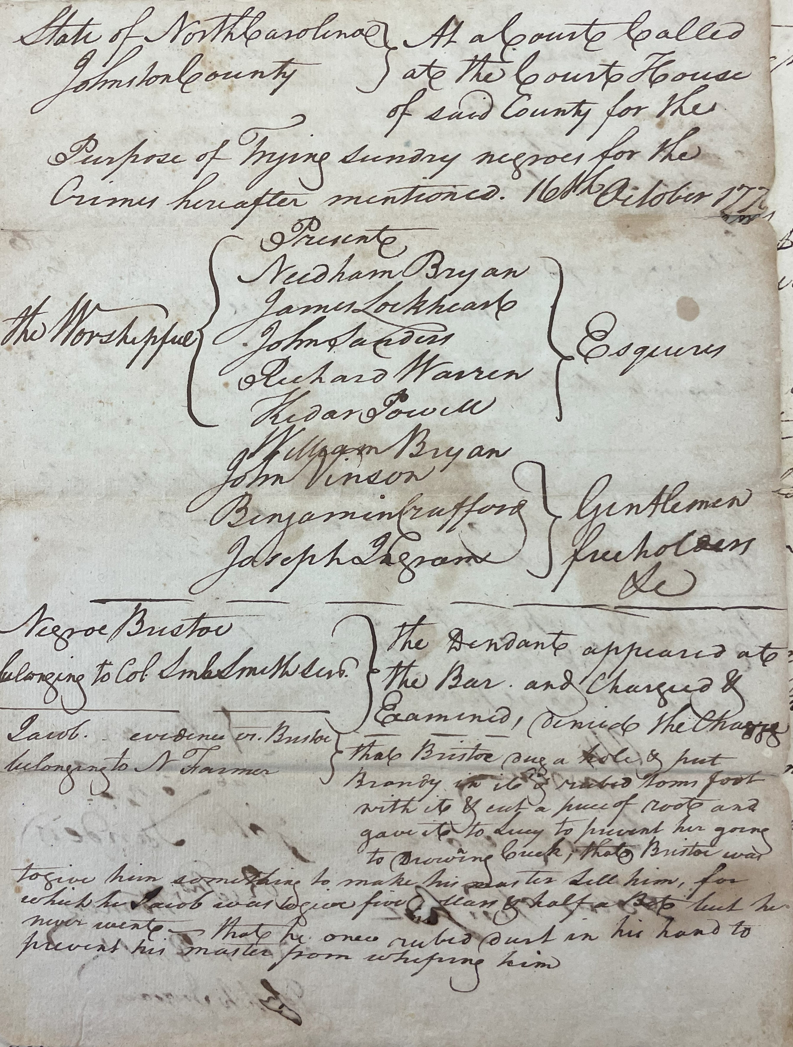 Trial of Bristoe, 16 October 1776, page 1