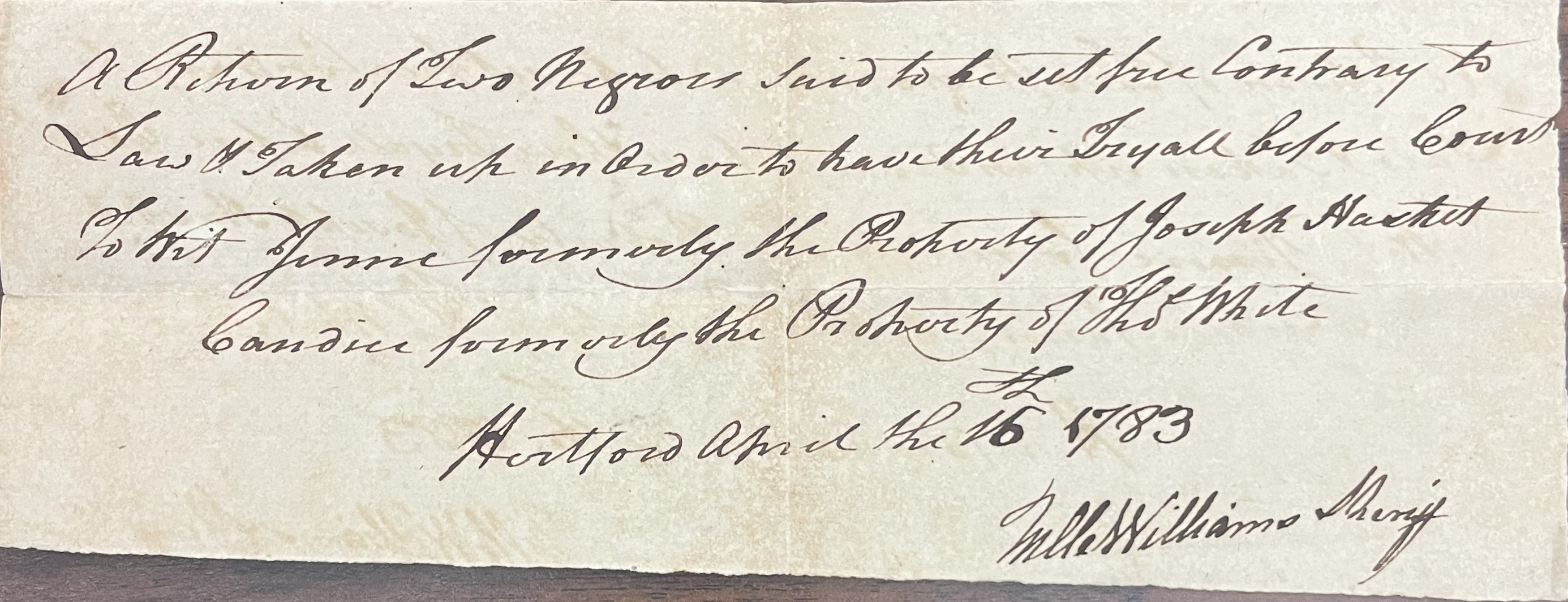 Note from Tulle Williams about Jenne and Candice, 16 April 1783, page 1