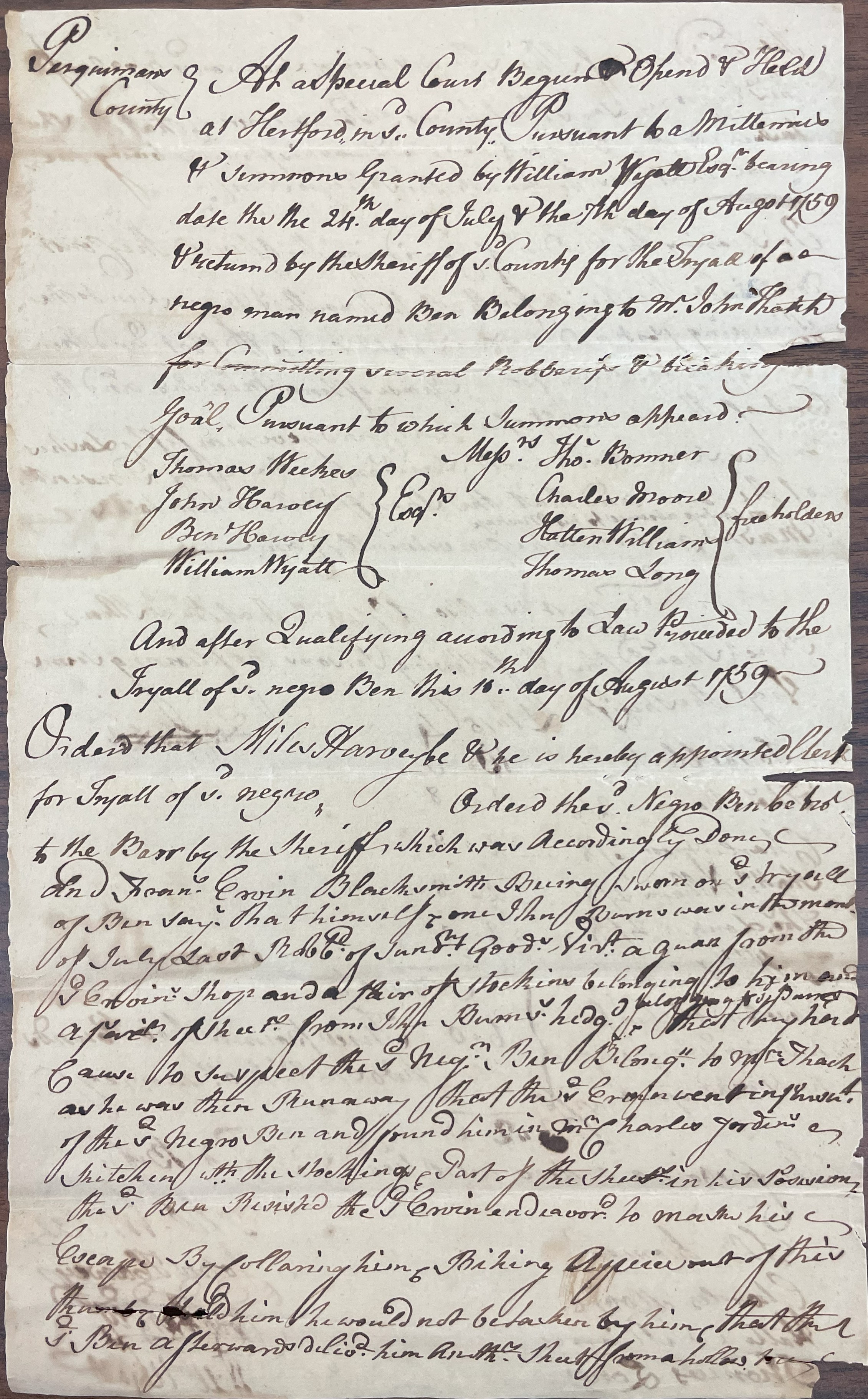 Trial of Ben, 15 August 1759, page 1