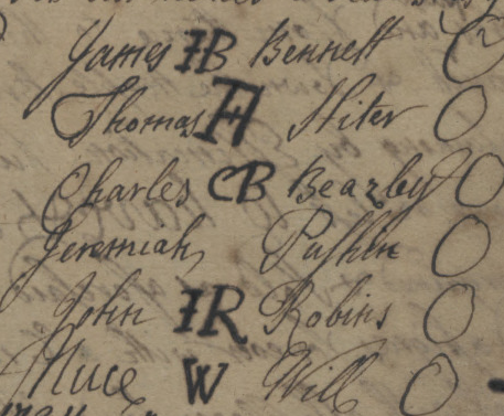 Signatures of six Chowanoke leaders