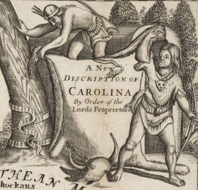 Illustration of two American Indian Hunters from a 1671 map of North Carolina by John Ogilby