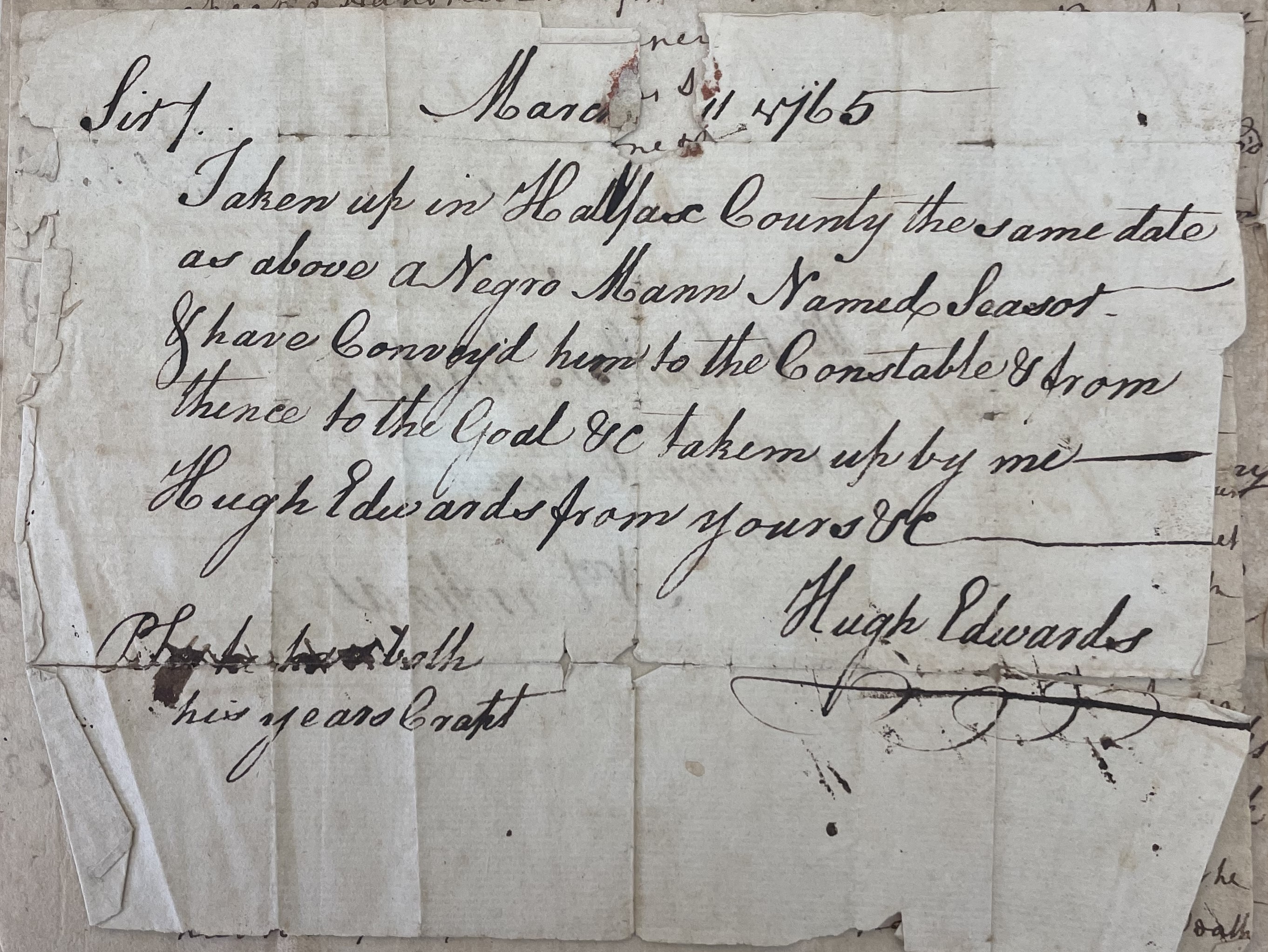 Letter from Hugh Edwards to Charles Jordan, 11 March 1765, page 1