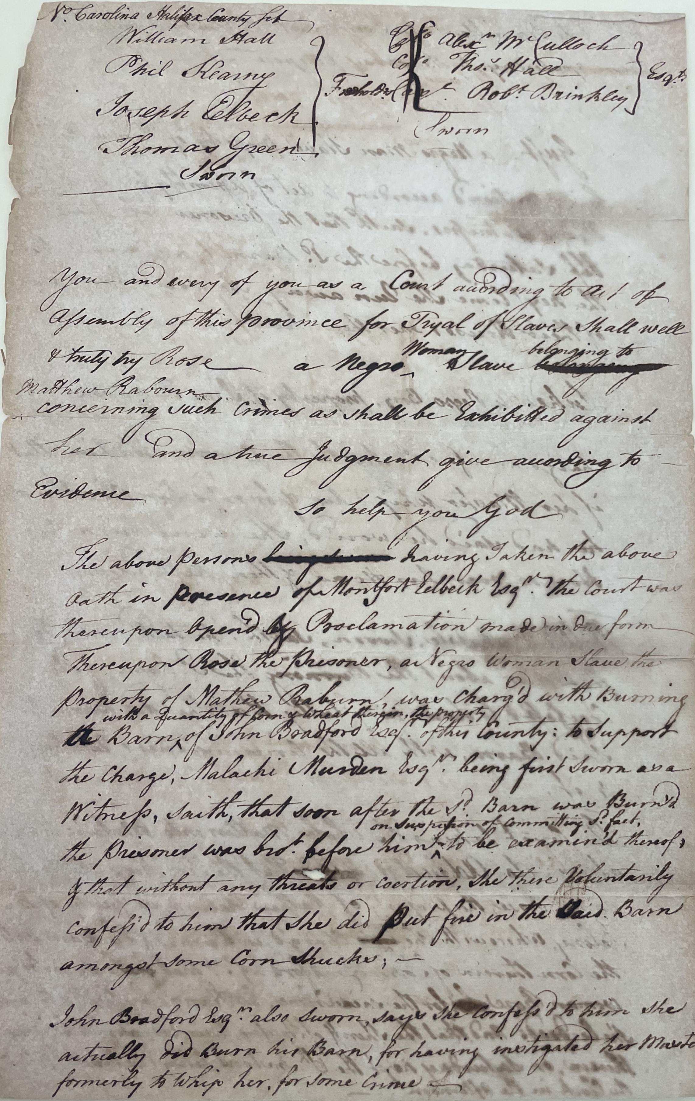 Trial of Rose, circa 1776, page 1
