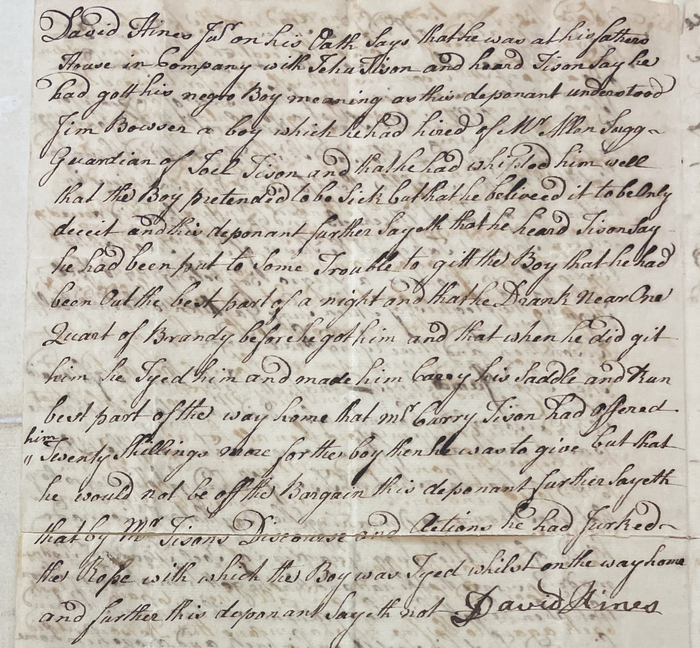 Examination of David Hines Jr., 14 January 1778 