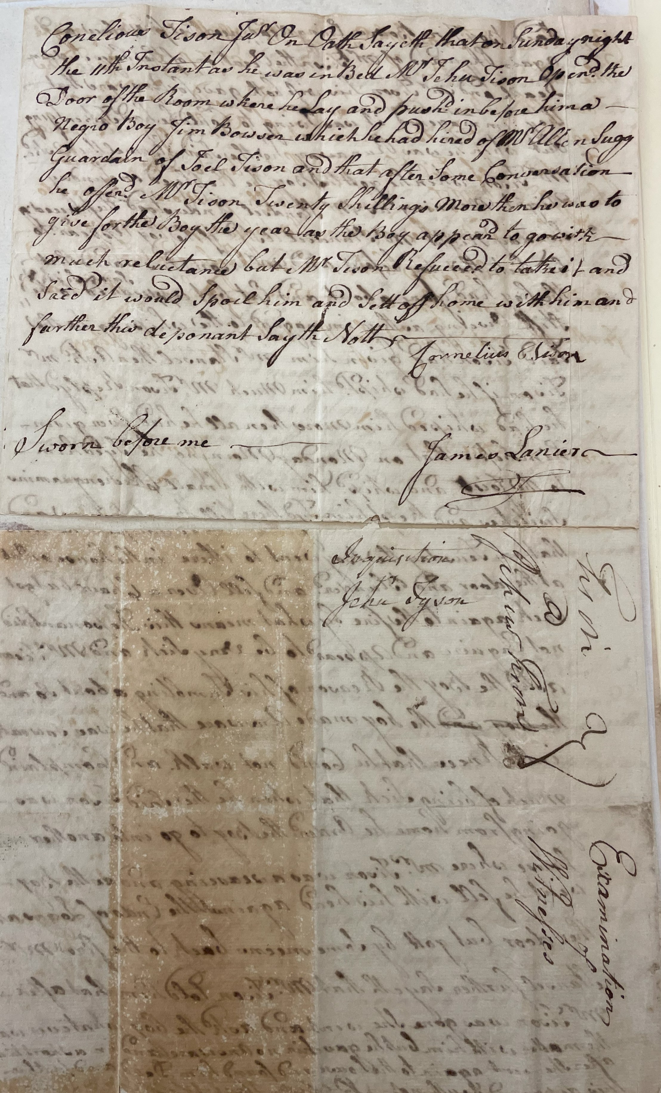 Examination of Cornelius Tyson Jr., 14 January 1778