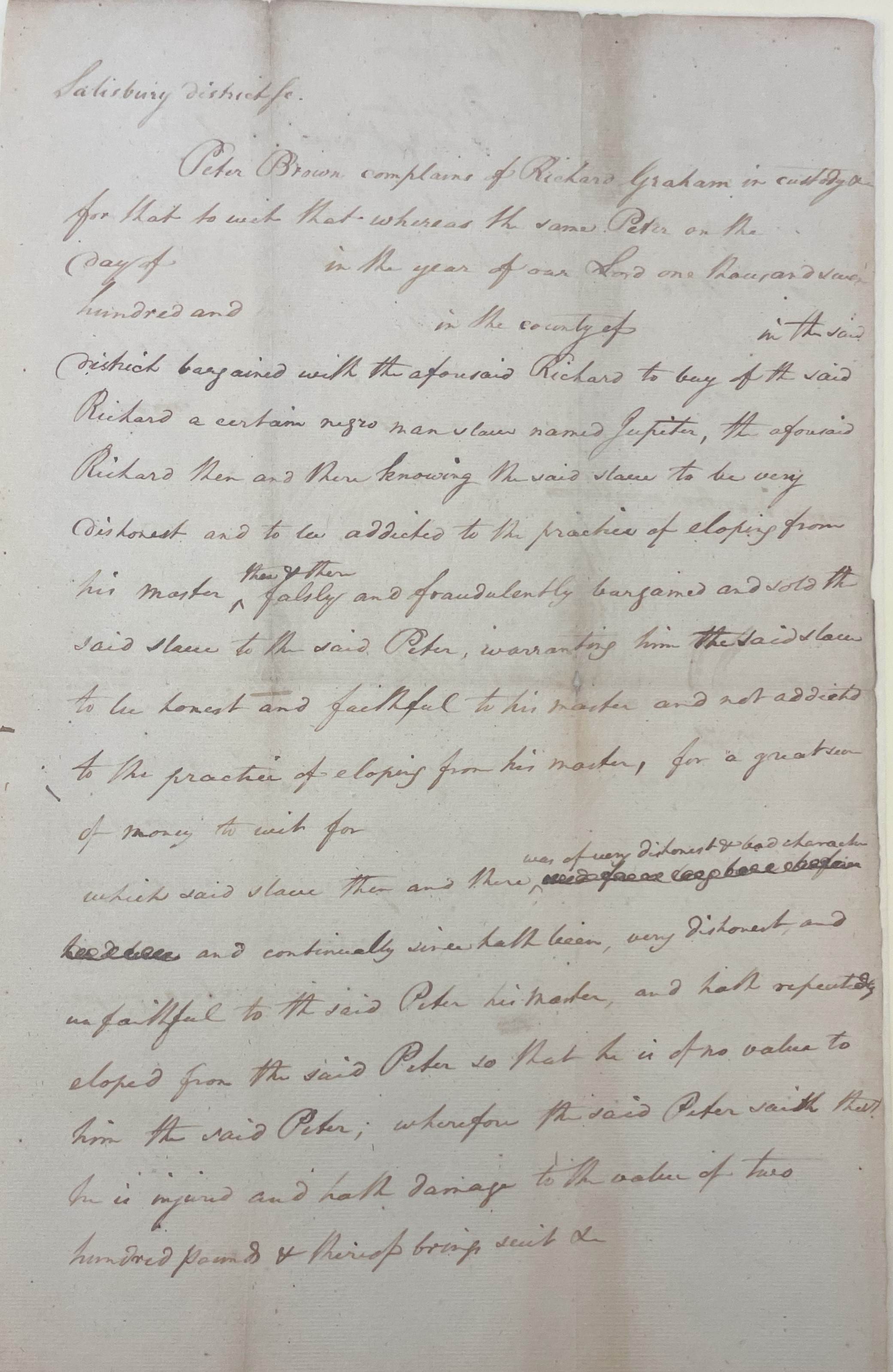 Complaint from Peter Brown against Richard Graham, page 1