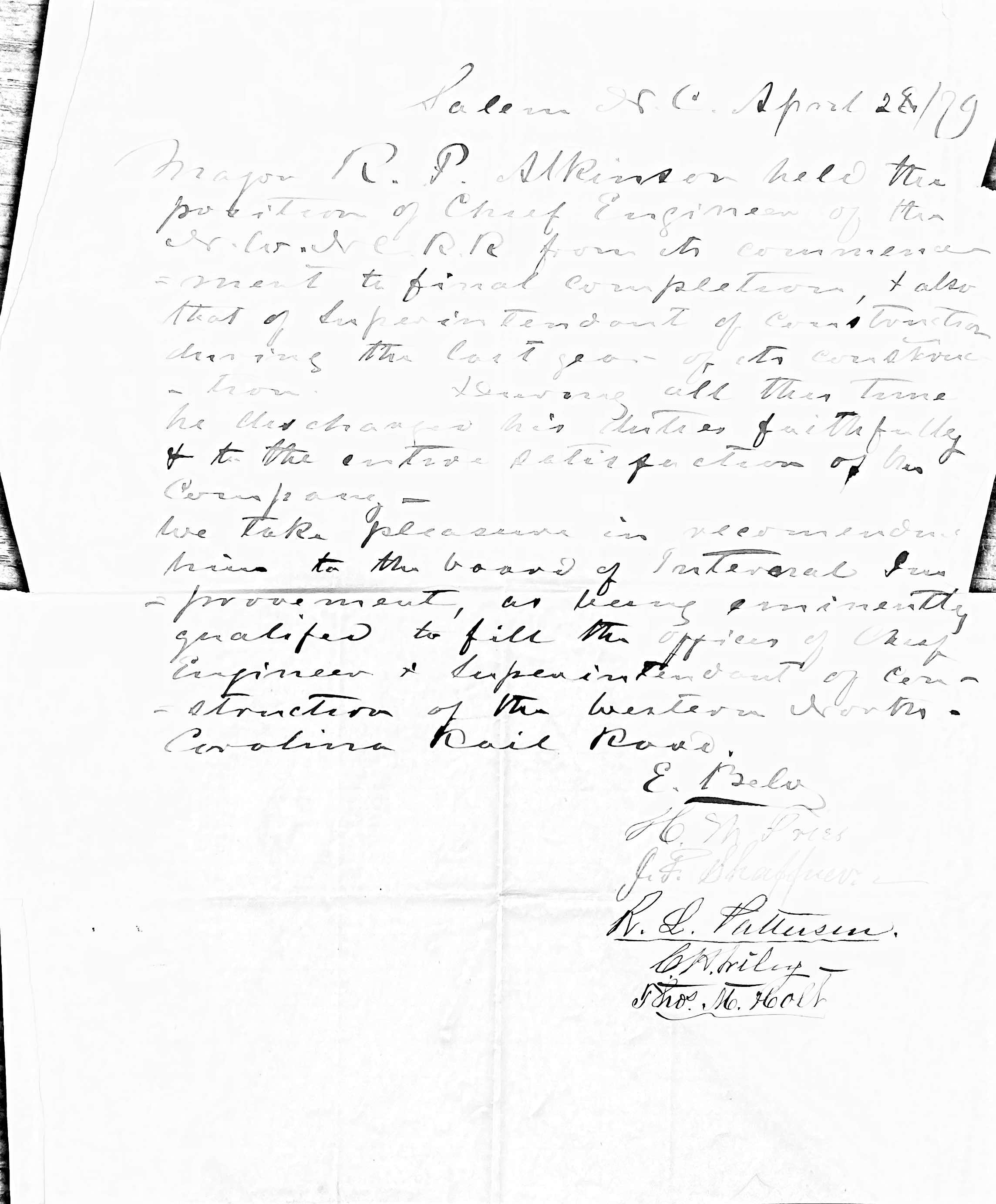 E. Belo et al. to Thomas J. Jarvis, 28 April 1879