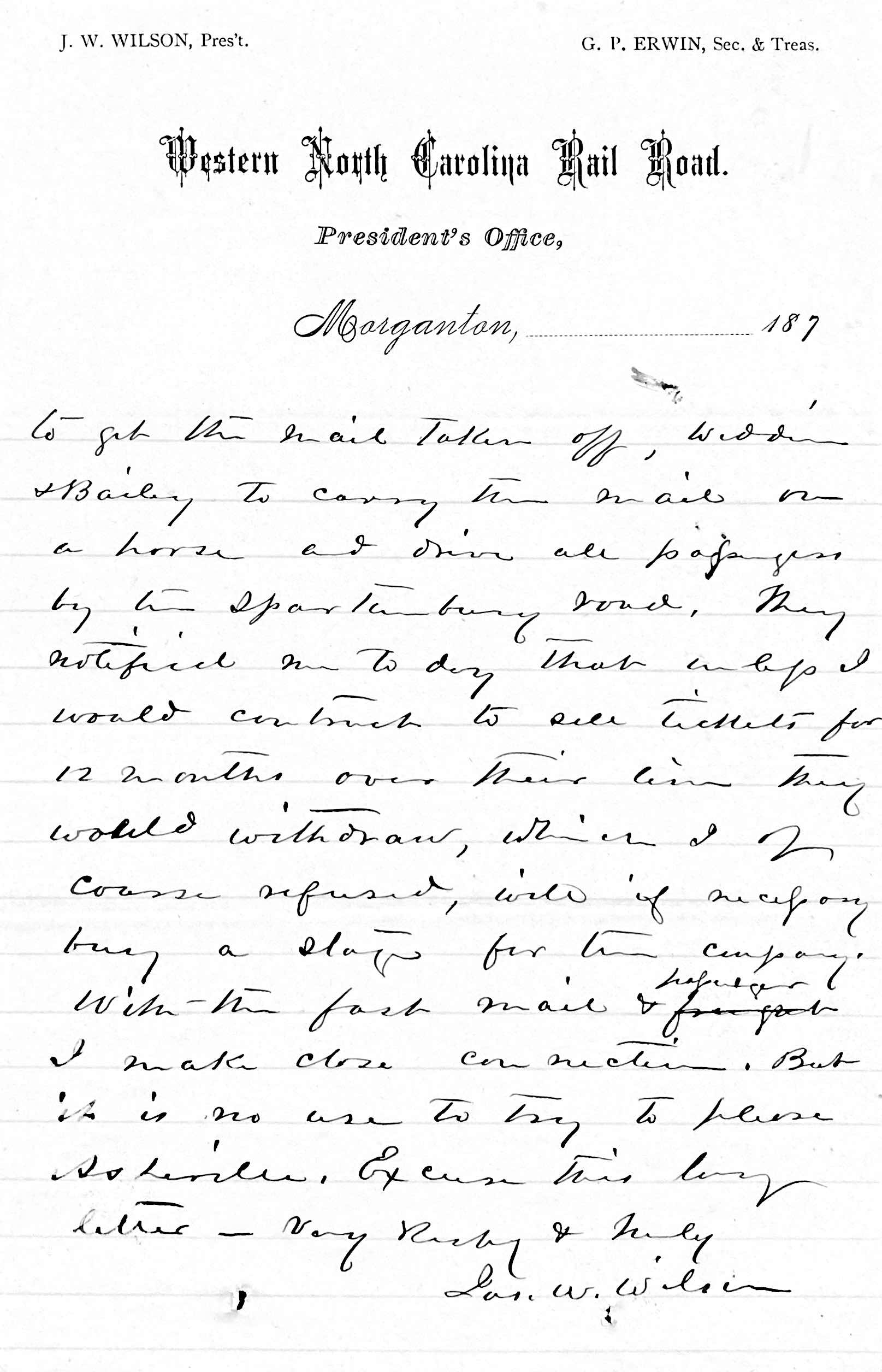 James W. Wilson to Zebulon B. Vance, 18 December 1878