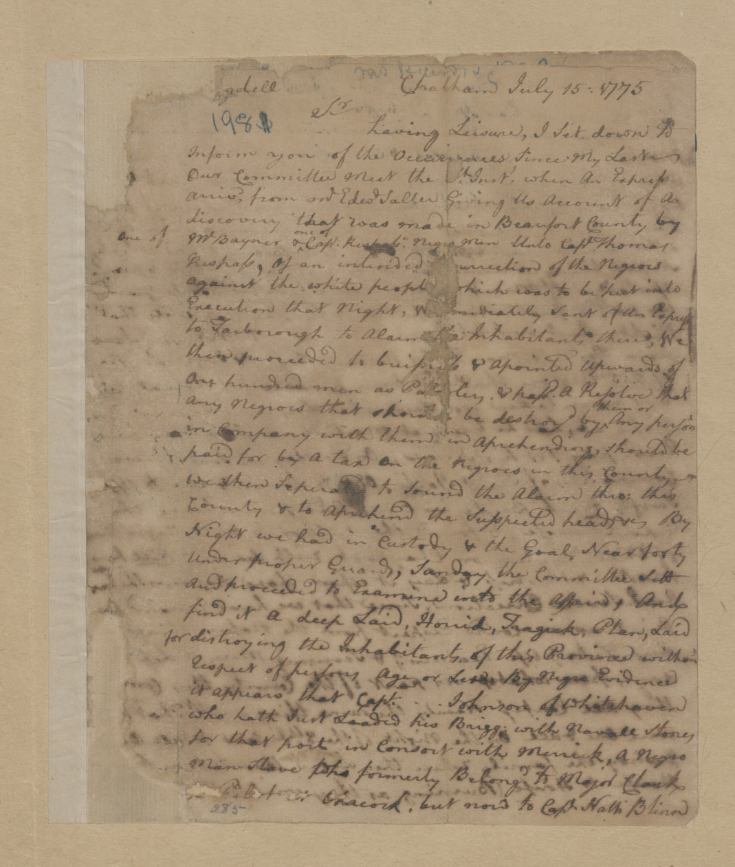 Letter from John Simpson to Richard Cogdell, 15 July 1775, page 1