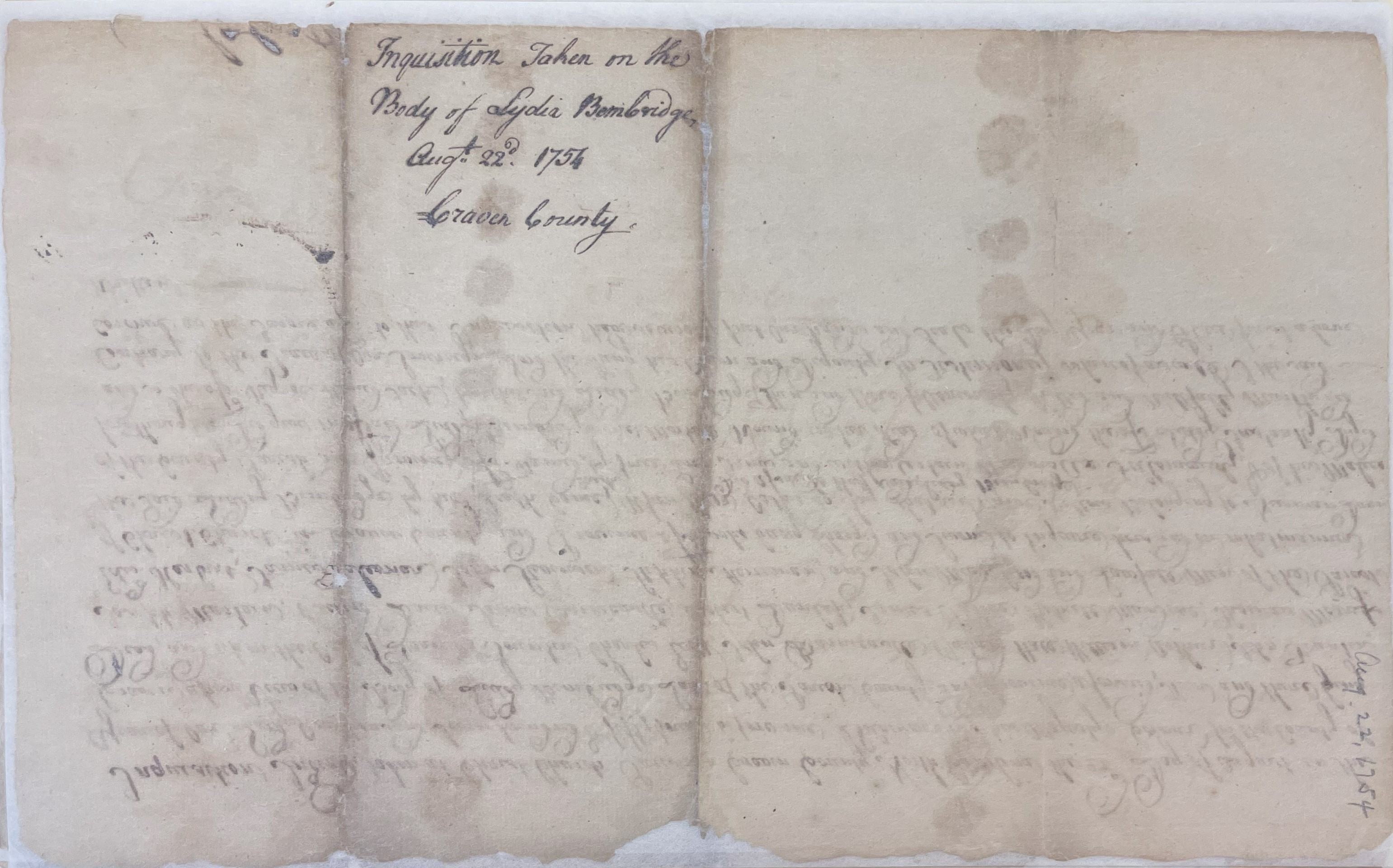 Coroner's Inquest for Lydia Bembridge, 22 August 1754, page 2