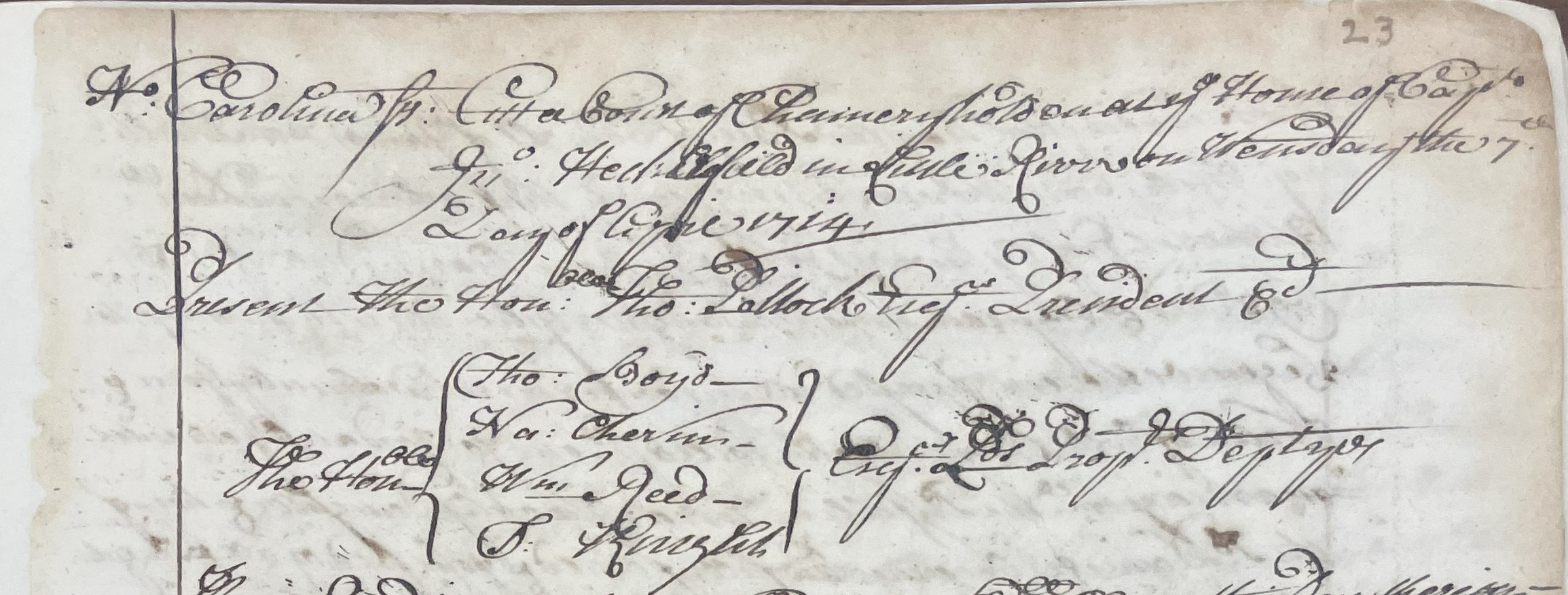 Extract of Minutes of the North Carolina Court of Chancery, 27 April 1714, page 1