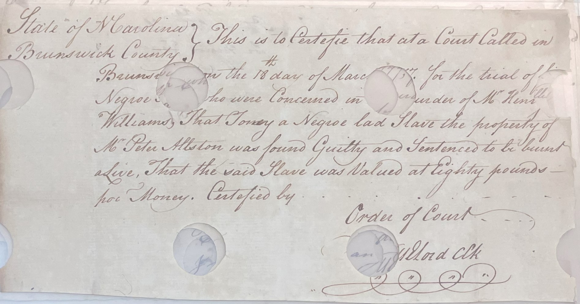 Claim from Peter Allston for Toney, 18 March 1777, page 1