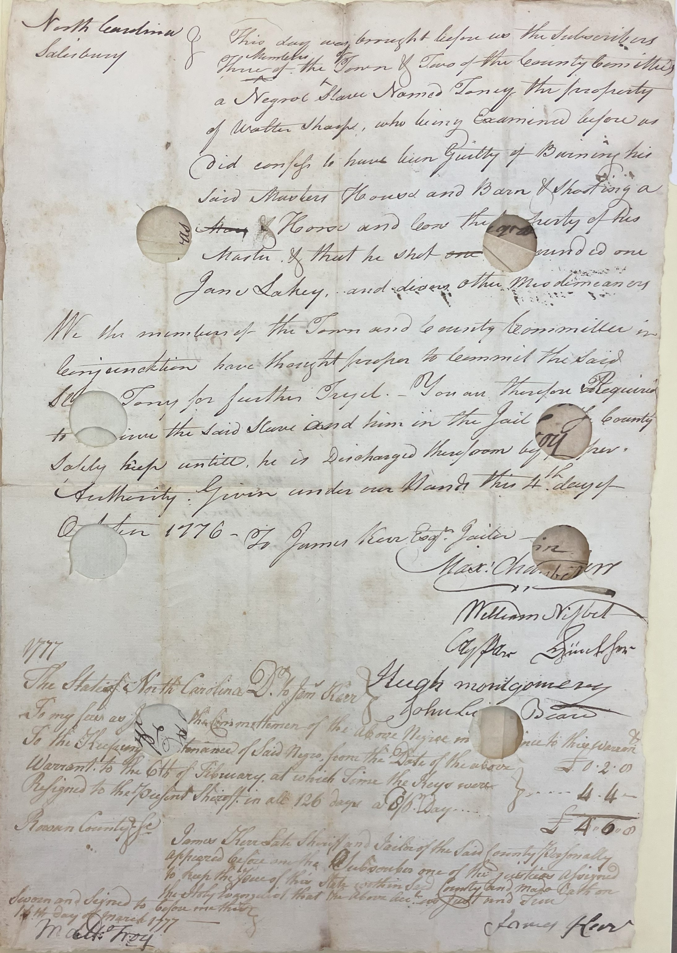 Indictment Against Toney, 4 October 1776, page 1